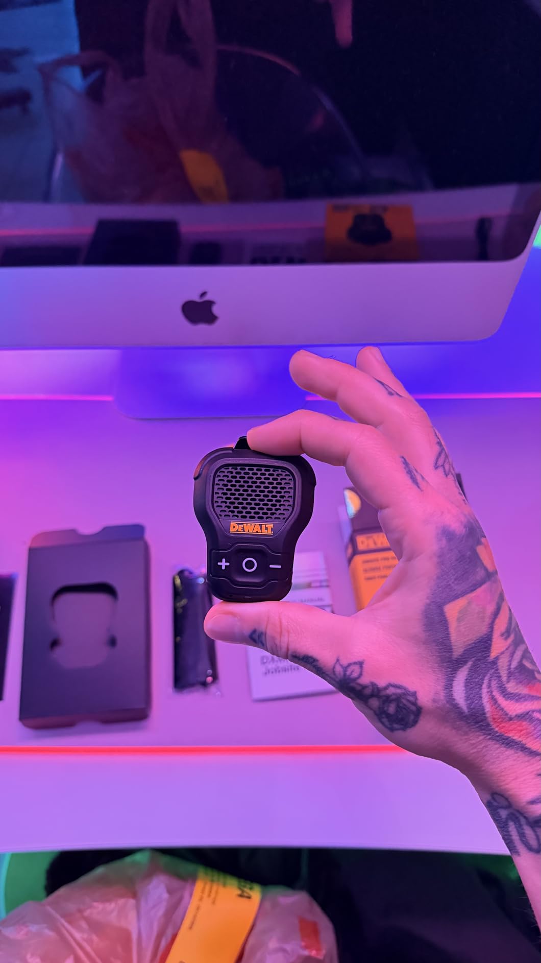 DEWALT Wearable Bluetooth Speaker, Clip-On Wireless Jobsite Pro Water-Resistant Portable Speaker customer photo 2