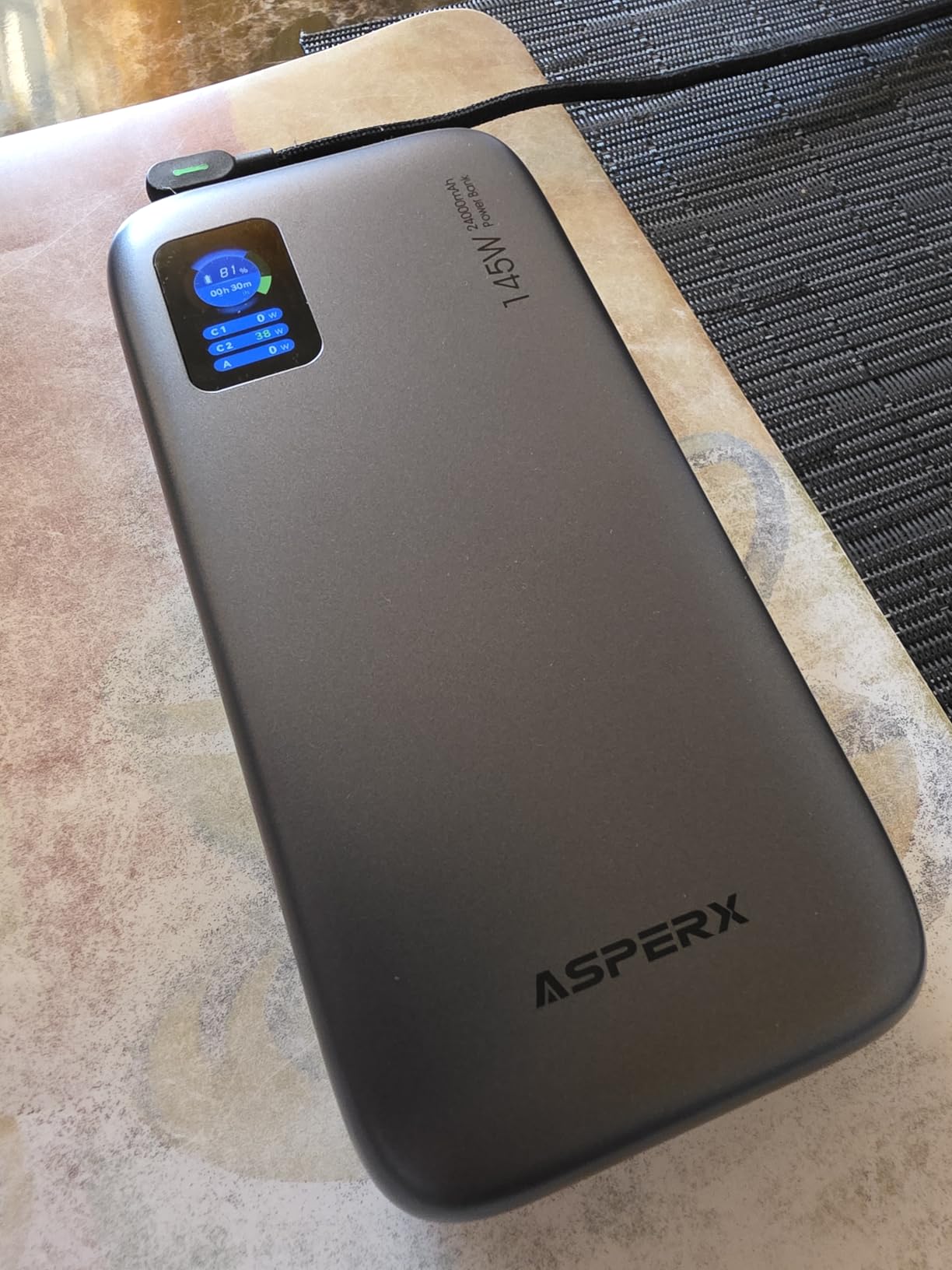 AsperX Laptop Power Bank, 25,000mAh 140W PD 3.1 Fast Charging Portable Charger, TFT Smart Display USB C Battery Pack(92.5Wh) for MacBook/iPhone 17/Dell XPS/Galaxy S25/Steam Deck/ipad (Flight-Approved) customer photo 1