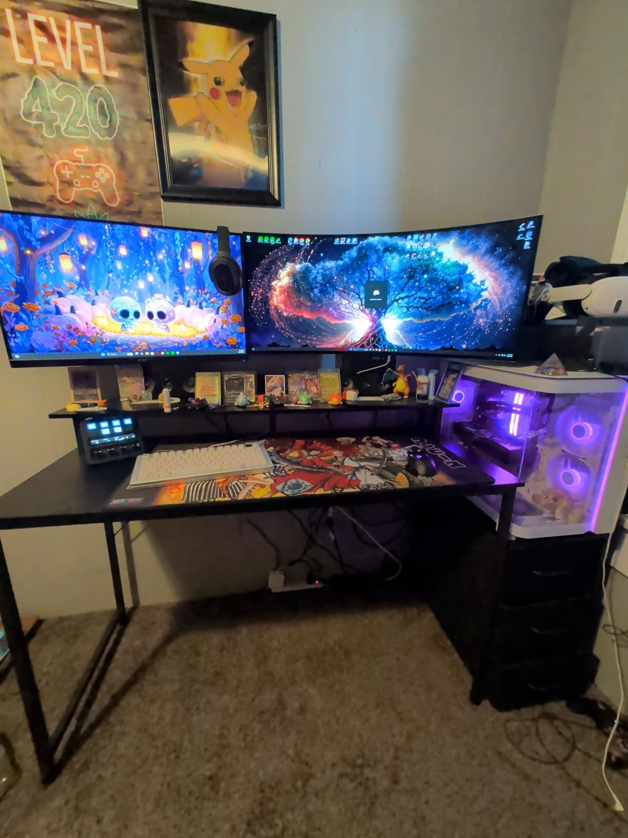 AODK Gaming Desk w/PC Showcase Stand, 59