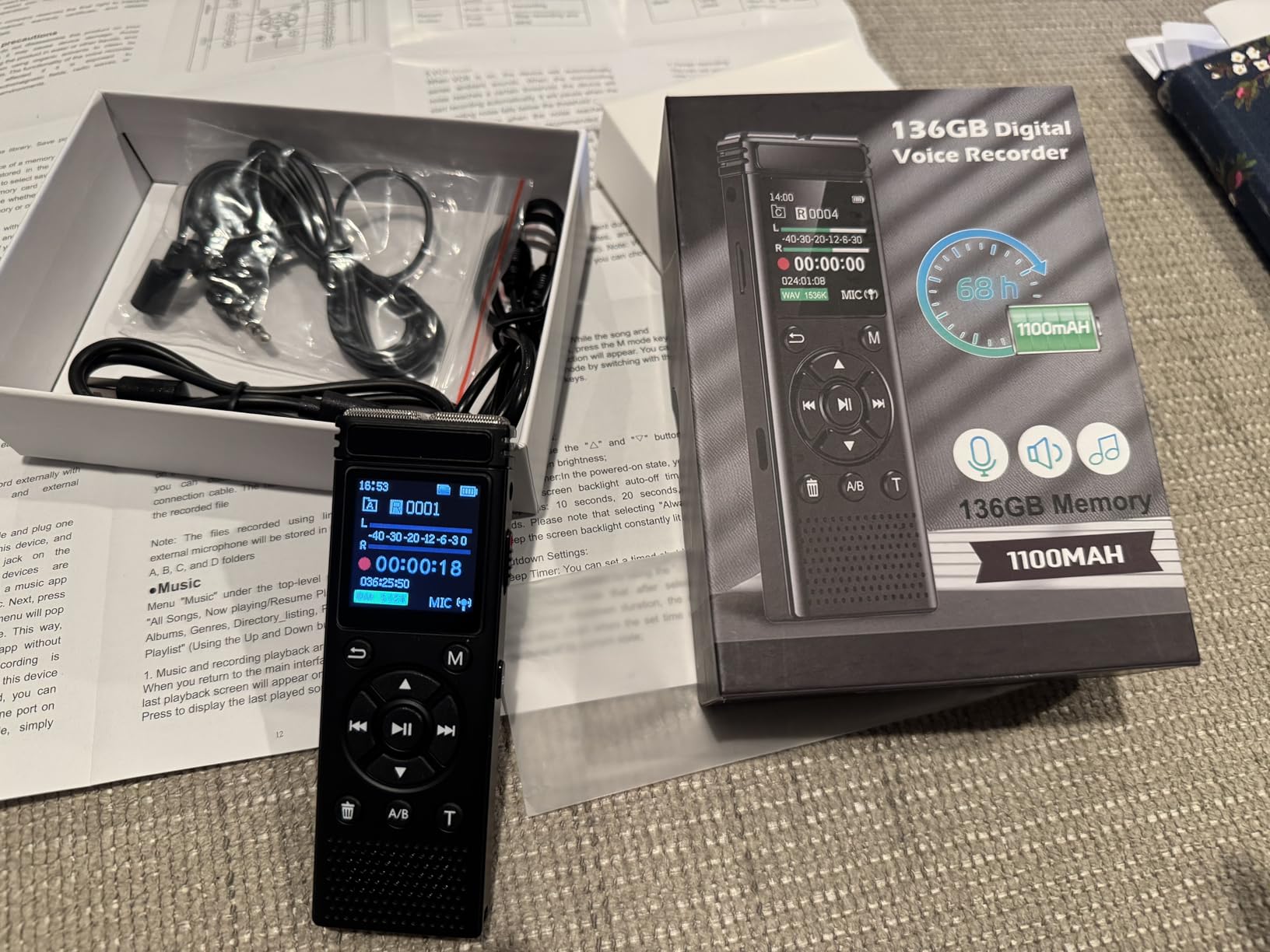 136GB Digital Voice Recorder with Playback, 9000 Hours Audio Recording Device, Voice Activated Recorder with Noise Reduction, A-B Repeat, MP3 Player and Password for Lectures Meeting/Classes/Interviews customer photo 2