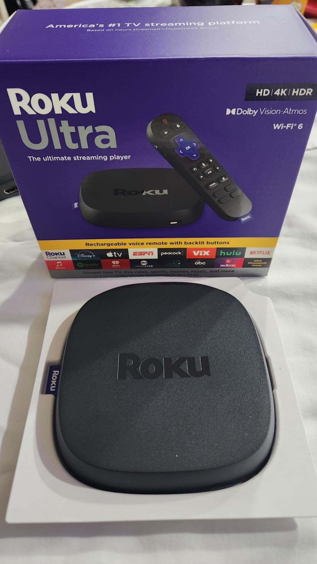 Roku Ultra - Ultimate Streaming Player - 4K Streaming Device for TV with HDR10+, Dolby Vision & Atmos - Bluetooth & Wi-Fi 6 - Rechargeable Voice Remote Pro with Backlit Buttons - Free & Live TV customer photo 1