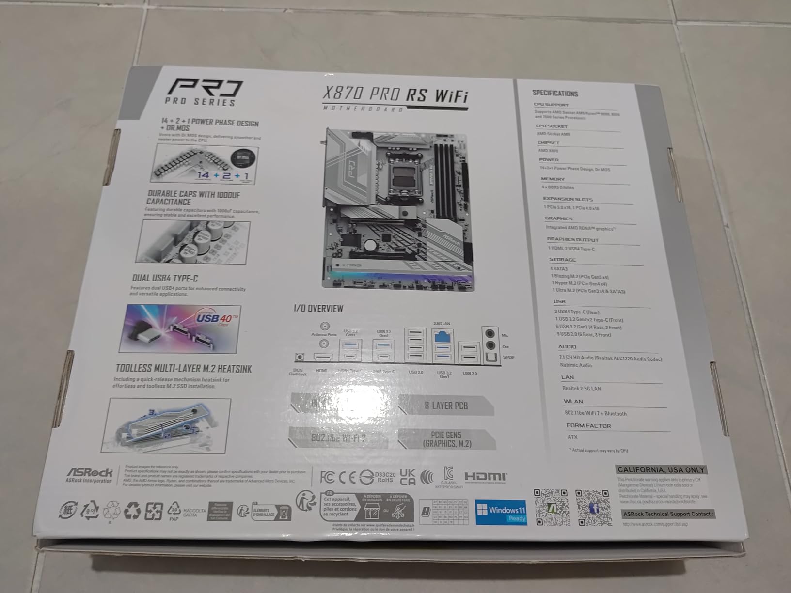ASRock X870 Pro RS WiFi AMD Ryzen Socket AM5 ATX Motherboard USB4 DDR5 8000 MHz 256 GB SATA3 6.0 Gb/s customer photo 1