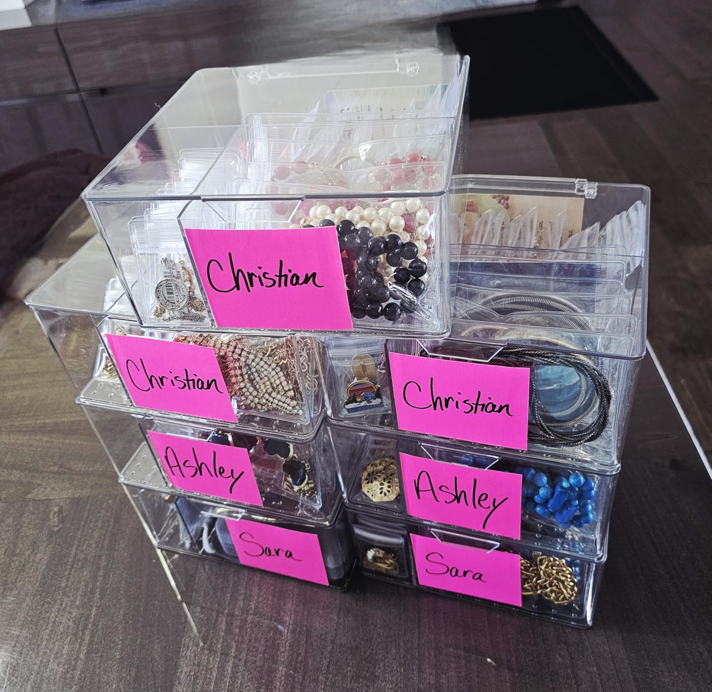 HomePekite 4 In 1 Acrylic Jewelry Organizers and Storage with 60 Portable Anti Tarnish Jewelry Bags, Clear Jewelry Box Organizer, Travel Jewelry Case for Earrings/Rings/Necklaces for Women Girls customer photo 2