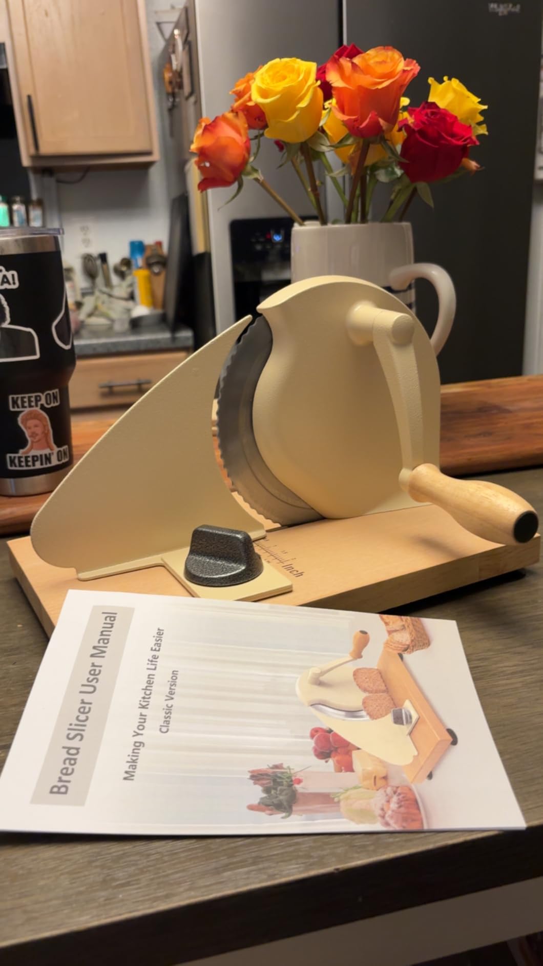 vanerepok Manual Bread Slicer for Homemade Sourdough Bread, Versatile Hand Crank Bread Slicer for Sourdough Crusty Bread, Stainless Steel Slicers Adjustable Width for Homemade & Commercial Use customer photo 2