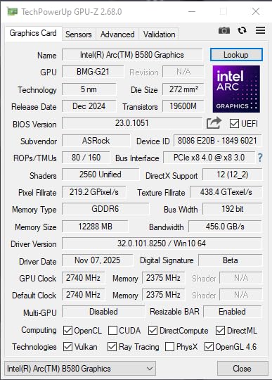 ASRock Intel Arc B580 Challenger 12GB OC Graphics Card, Intel Xe2-HPG, 12GB GDDR6, PCIe 4.0, Dual Fans, 0dB Silent, LED Indicator, DisplayPort 2.1, HDMI 2.1a customer photo 1