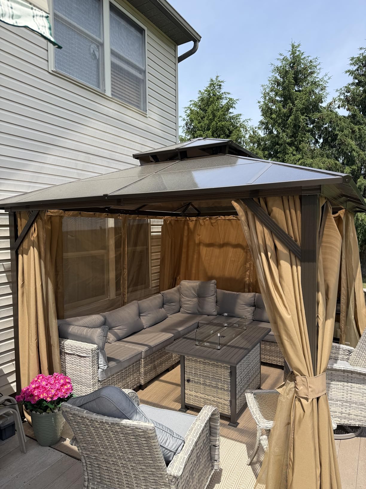 Aoxun 12'x10' Hardtop Gazebo with Polycarbonate Double Roof, Brown customer photo 2