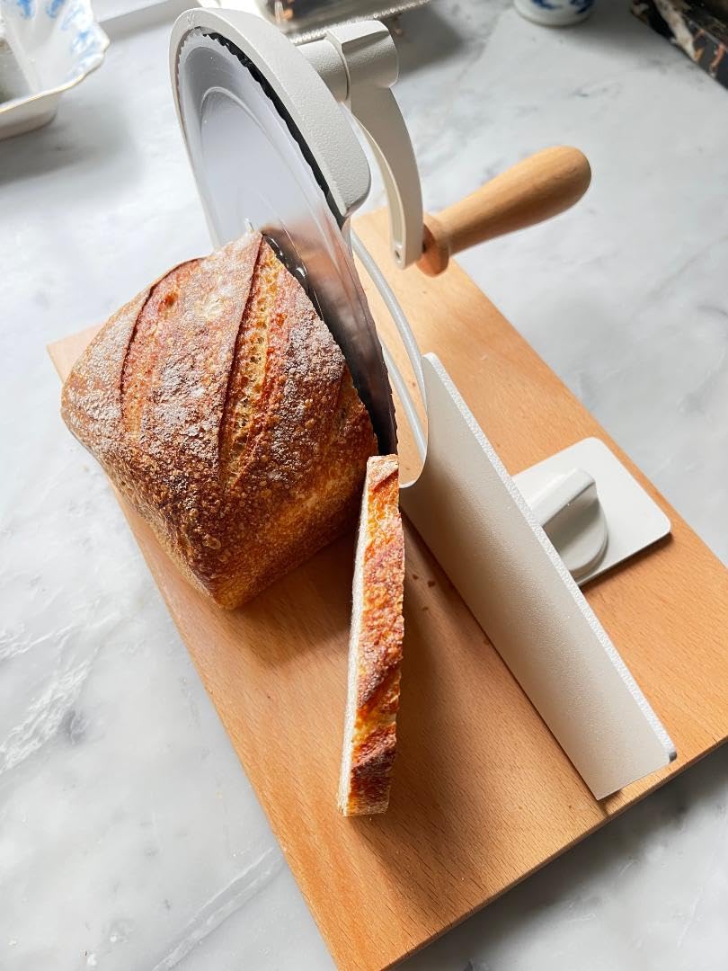 SOWKIPE Manual Bread Slicer with Hand Crank, Classic Home Bread Slicer for Homemade Sourdough, Rotary Slicer with Adjustable Thickness, Premium Stainless Steel & Powerful Suction Cups customer photo 1