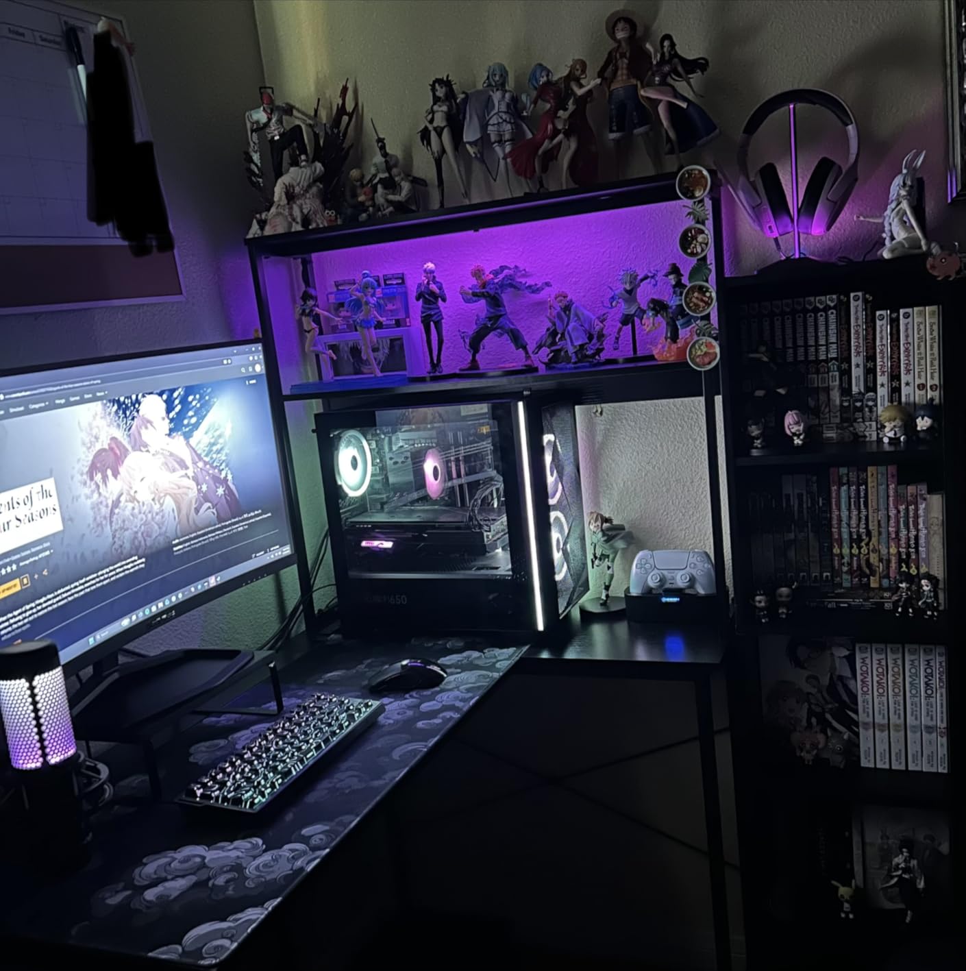 ODK 53 Inch L Shaped Gaming Desk with LED Lighting, Reversible Desk with Power Outlets, Corner Computer Table with Storage Shelves & Bag & Iron Hook, Home Office Table for Writing, Study, Black customer photo 2