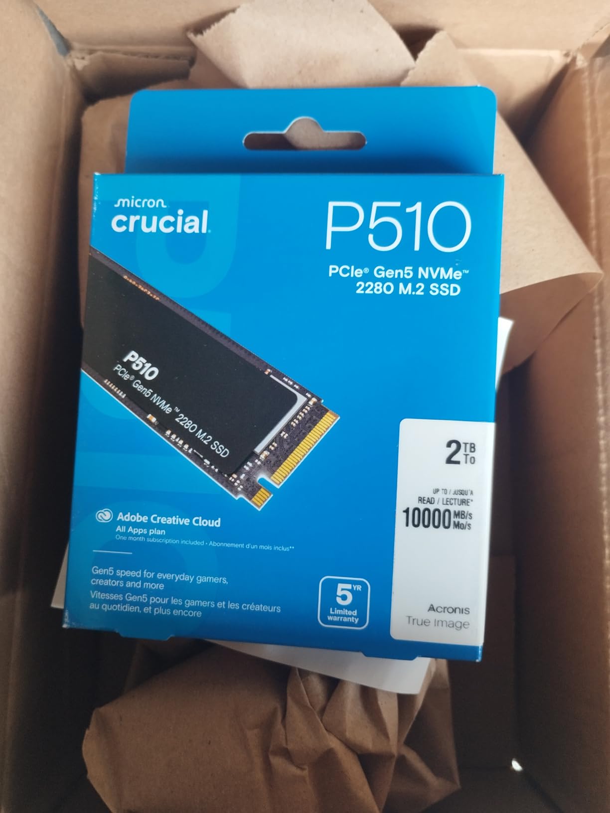 Crucial P510 PCIe Gen5 NVMe 2TB SSD, Up to 10,000MB/s, TLC NAND, Laptop & Desktop (PC) Compatible, for Gamers & Creatives, Solid State Drive - CT2000P510SSD8-01 customer photo 1