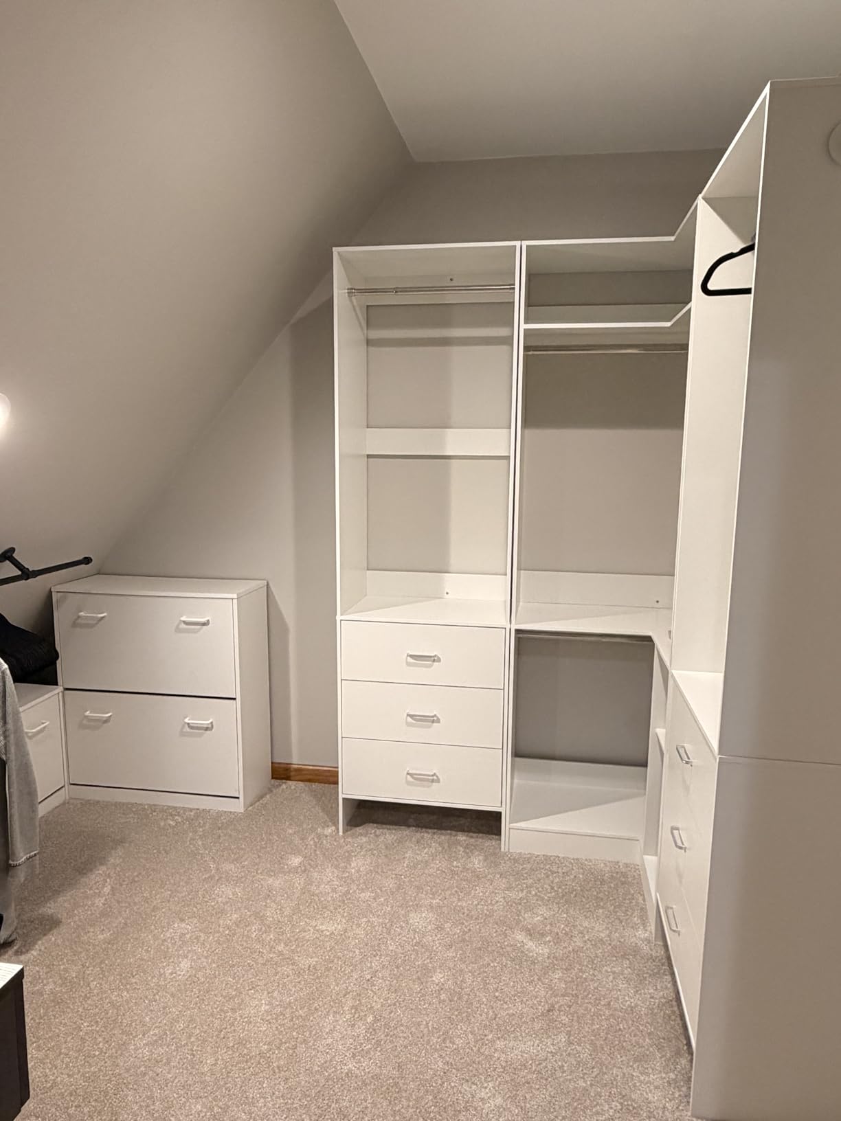 Aheaplus Closet System with 6 Drawers, 4 Hanging Rods & Corner Tower, Corner Closet System with Hanging, 80.9