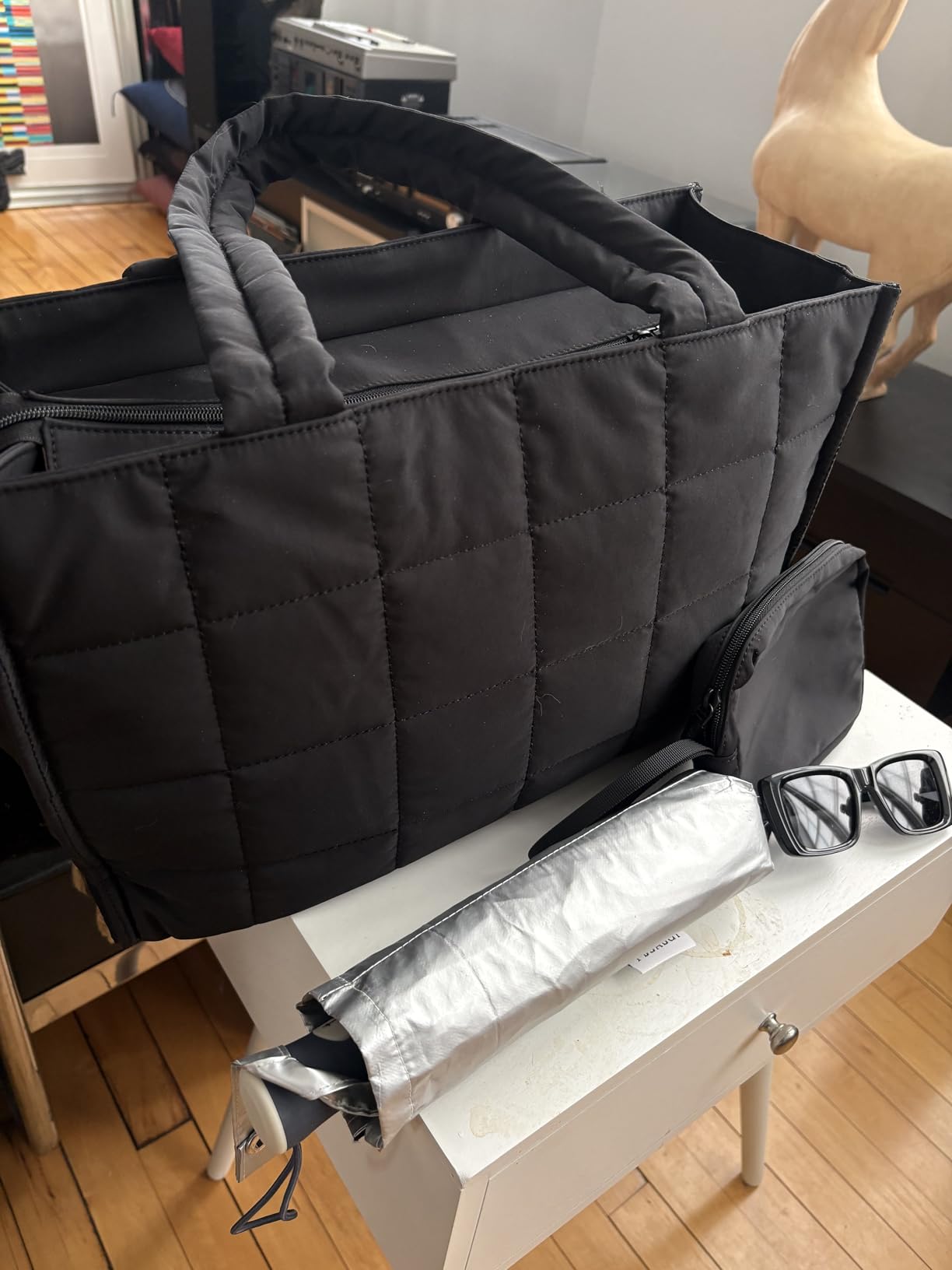 LOVEVOOK Tote Bag for Women, Puffer Work Handbag 15.6 Inch Laptop Purse for Nurse Teacher, Large Quilted Travel Tote Shoulder Bag with Zipper for College Office Clinical Gym, Black customer photo 2