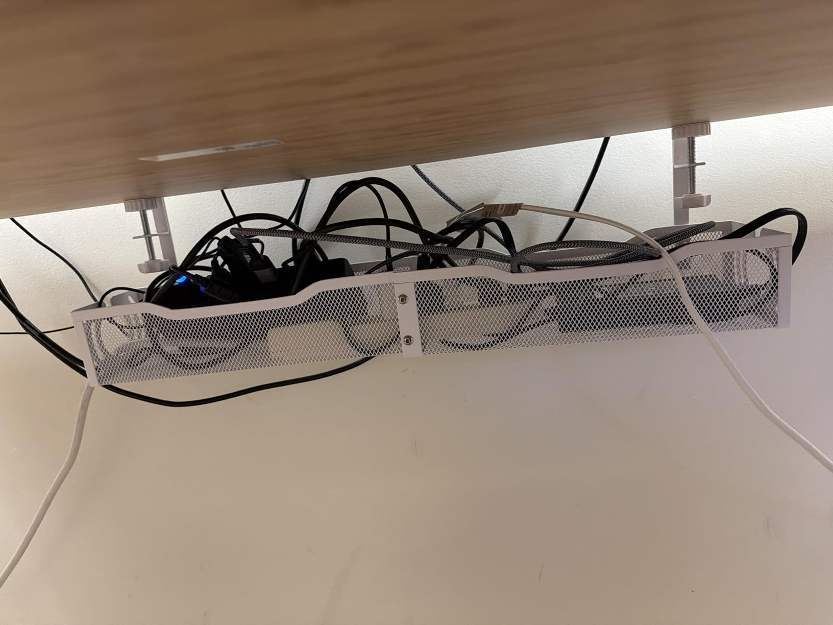Cable Management, 25.3'' Under Desk Cable Management Tray No Drill, Metal Cable Organizer with Clamp for Wire Management, Cord Organizer for Home Office, Desk Accessories Organizer, Black customer photo 1