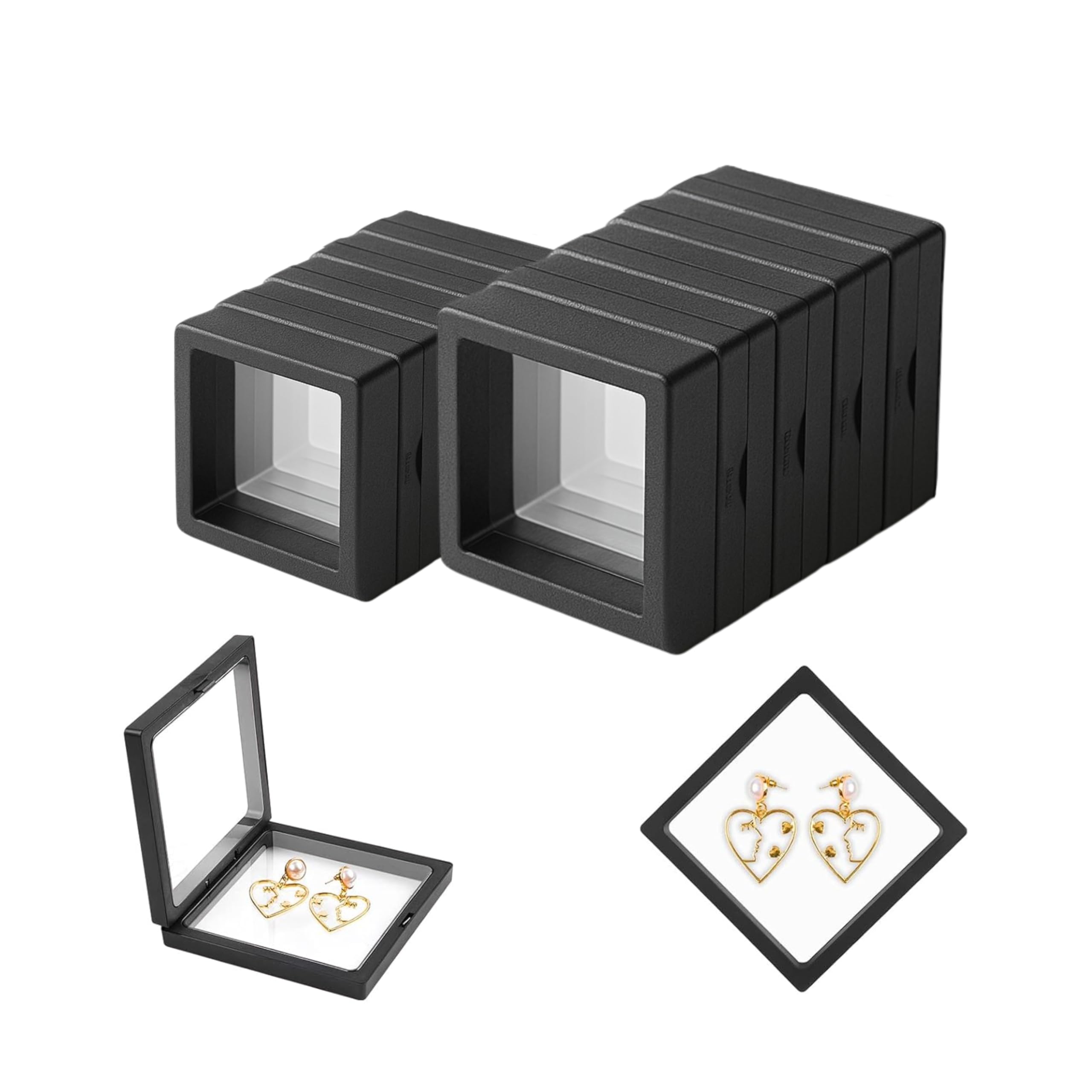 Silk Aura 10 Pcs PE Film Jewelry Organizer Box, Small Sealed Dust-Proof Anti-Tarnish Jewelry Storage Box, Clear Shadow Display Case for Rings & Earrings, 5x5 (5) & 7x7 (5), Black customer photo 1
