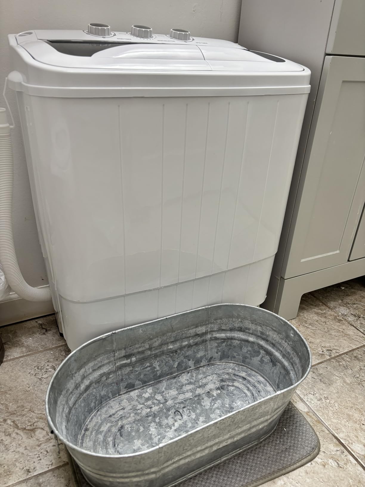 SUNCROWN Portable Washing Machine 17.6lbs, Compact Twin Tub Semi Automatic Washer, Energy-Saving Mini Laundry Combo with Extended Drain Hose & Pump for Apartments, RV, Dorms, White & Grey customer photo 2