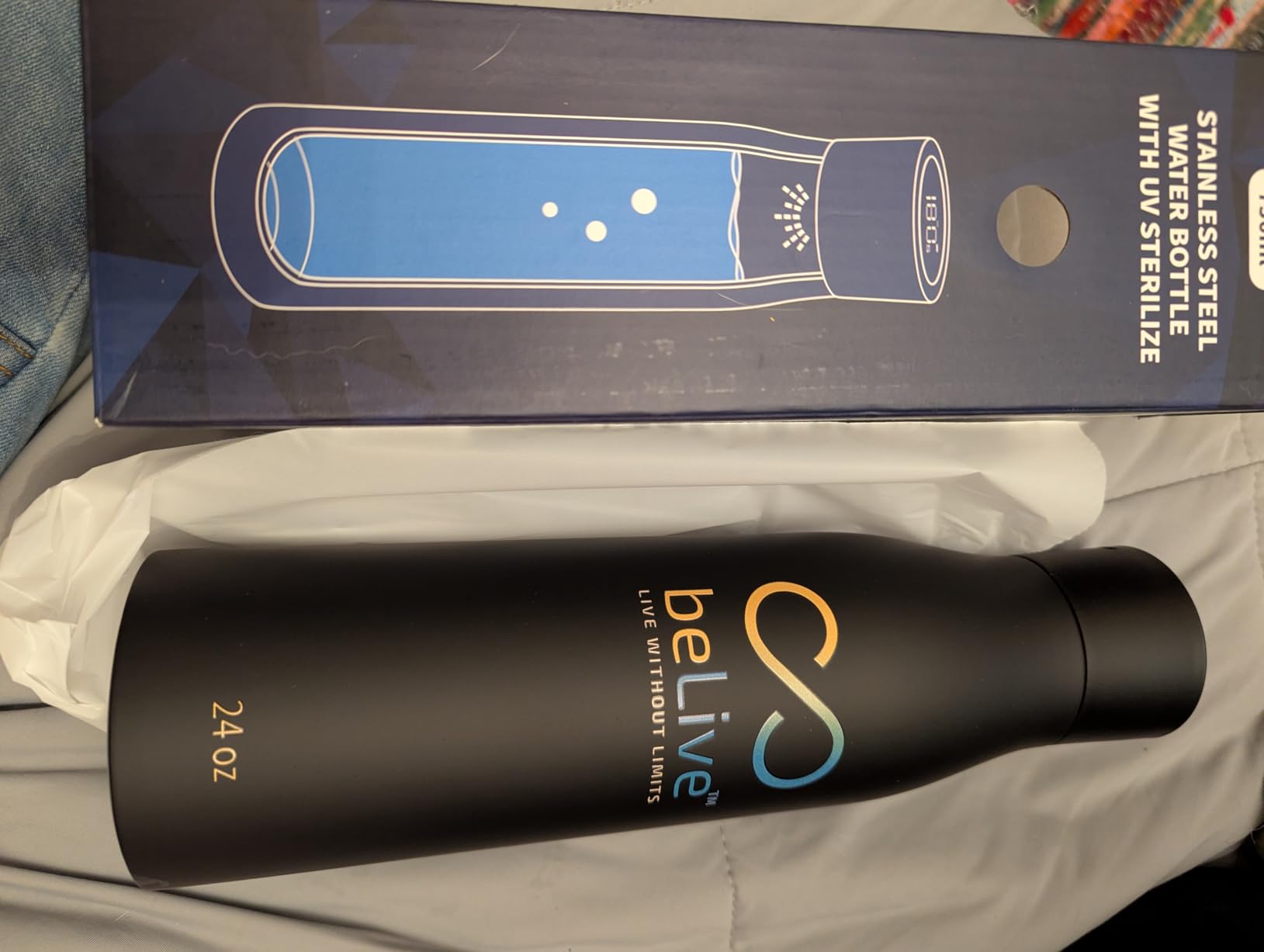 BeLive Smart Water Bottle 24oz - UV-C Self Cleaning, Temperature Display (°C/°F), Hydration Reminder, USB-C Rechargeable, Insulated Stainless Steel Bottle (Black) customer photo 2