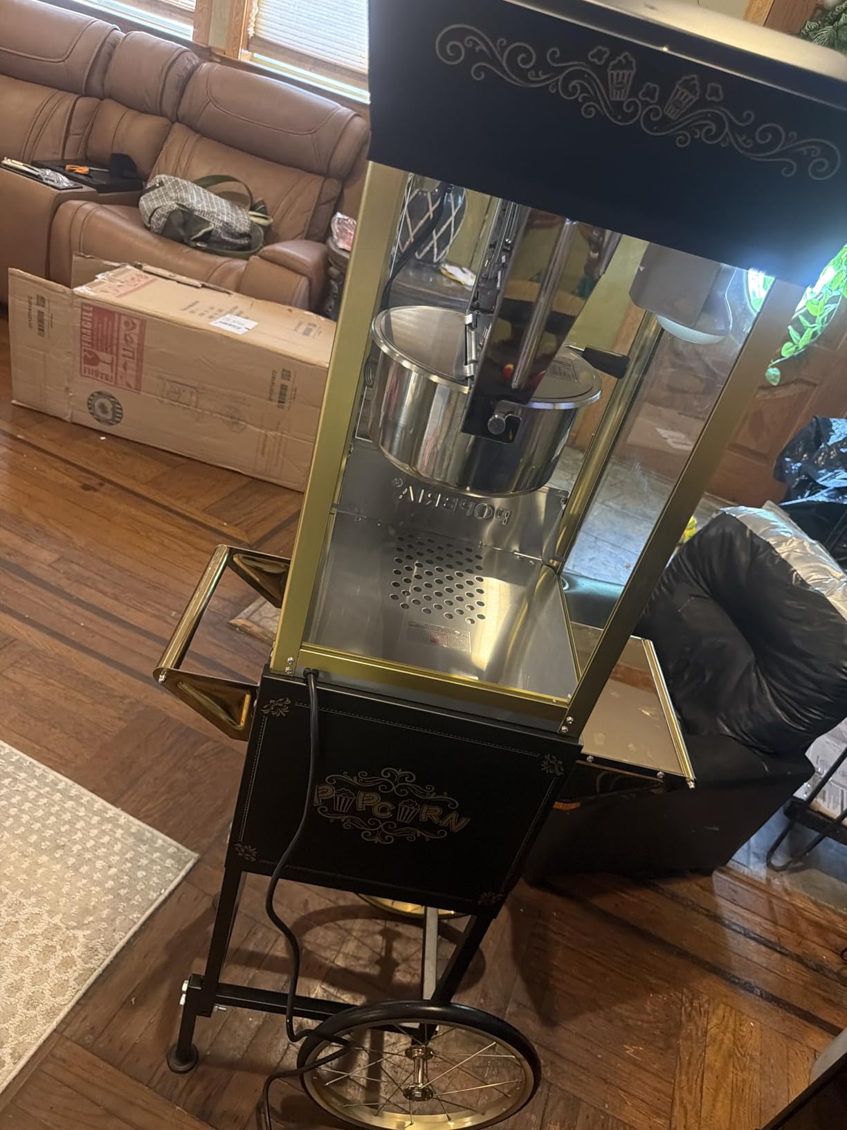 Popcorn Machine with Cart, 12oz Retro Popcorn Maker with Warming Deck, Movie Theater Style Popcorn Machine for Home Theater, Parties and Large Batches, Black and Gold customer photo 1
