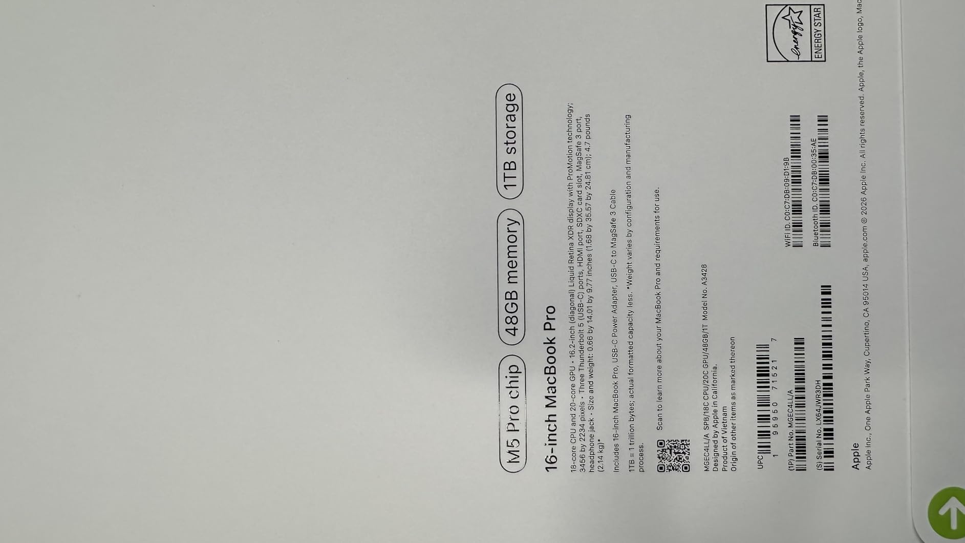 Apple 2026 MacBook Pro Laptop with Apple M5 Pro chip with 18-core CPU and 20-core GPU: Built for AI, 16.2-inch Liquid Retina XDR Display, 48GB Unified Memory, 1TB SSD, Wi-Fi 7; Space Black customer photo 2
