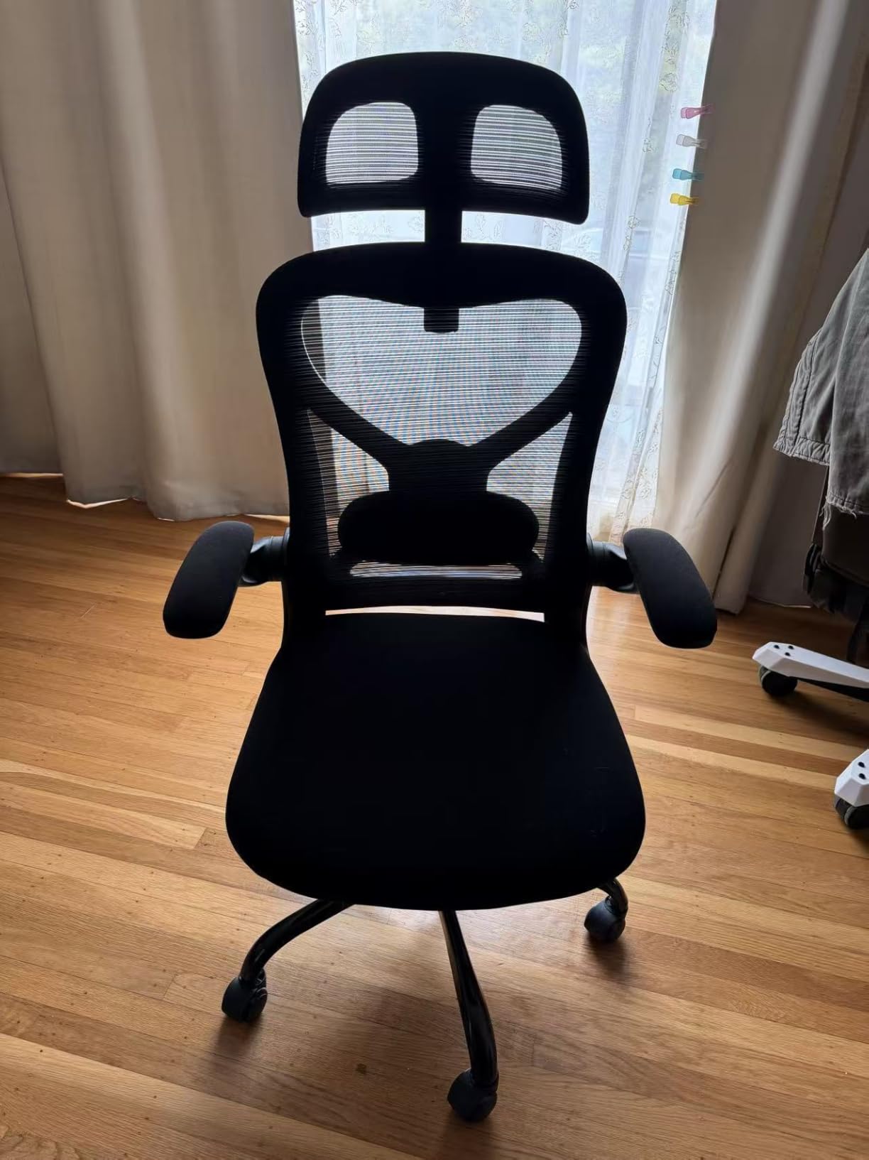 Home Office Desk Chairs, Ergonomic Office Chair with Lumbar Support & 3D Headrest, Computer Desk Chair with Flip-up Armrests, Perfect for Office or Study (Black/Silver) customer photo 1