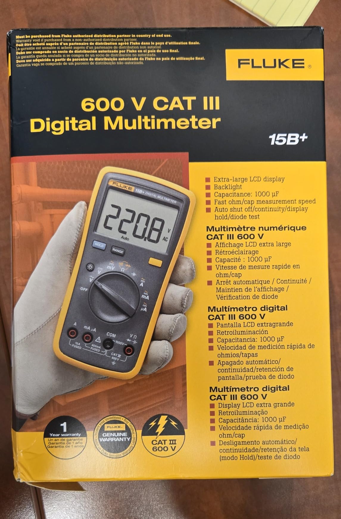 Fluke 15B+ Digital Multimeter, for Electrical Applications, Measures AC/DC Voltage and Current Measurements up to 1000V and 10A, Along with Resistance, Continuity, Diode, and Capacitance Capabilities customer photo 1