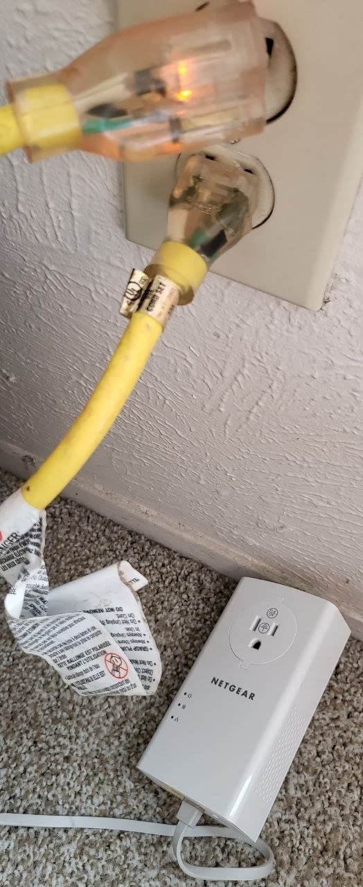 NETGEAR Powerline Adapter Kit, 2000 Mbps Wall-Plug, 2 Gigabit Ethernet Ports with Passthrough + Extra Outlet (PLP2000-100PAS), uses Your existing Internet Service via Household Wiring customer photo 1