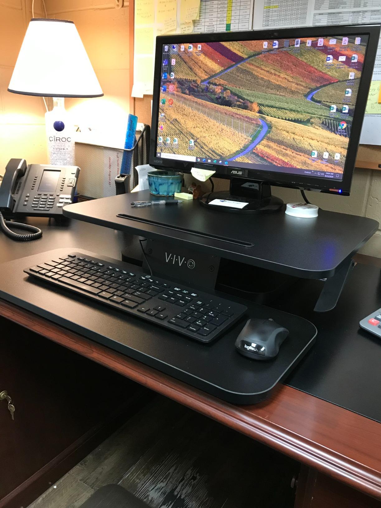 VIVO Black 25 in Standing Desk Converter, DESK-V001G | Height Adjustable, Compact Sit Stand Tabletop Monitor Riser Workstation, Keyboard and Mouse Tray, Minimal Assembly customer photo 2