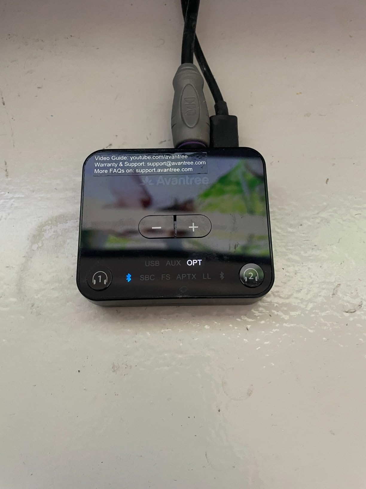 Avantree Audikast Plus - Bluetooth 5.3 TV Transmitter, Dual Link, 100ft | Optical, AUX and RCA TV inputs; boosted volume, aptX Low Latency, Class 1 range and audio for 2 headphones. customer photo 1