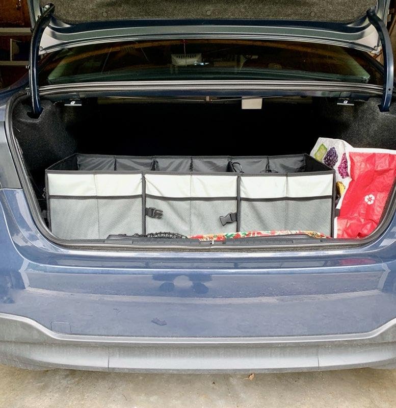 Simniam Large Trunk Organizer for Car, Foldable Multi Compartment Car Trunk Organizer with 2 Retractable Straps, Suitable for All Kinds of Cars, SUV, Minivan - 4 Compartments Red customer photo 2