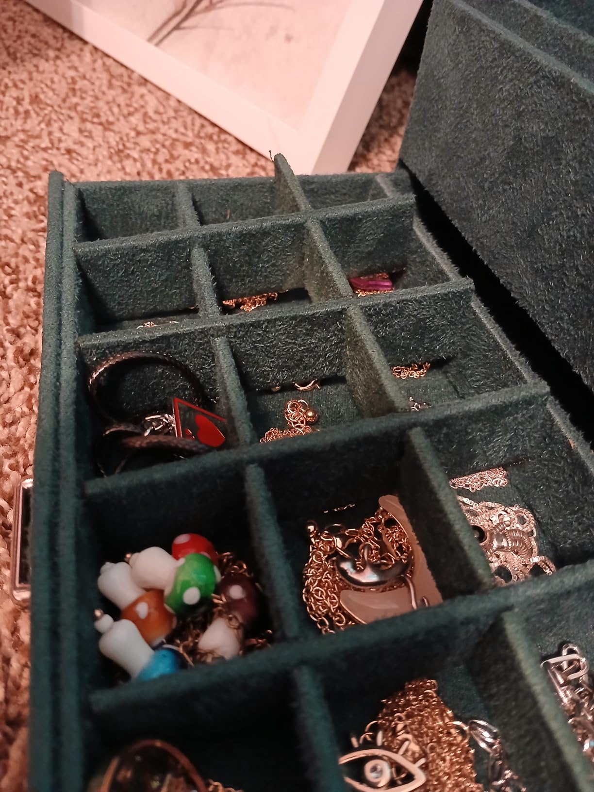ProttyLife Jewelry Organizer Box for Women Girls, Jewelry Box 3-Tier Jewelry Display Case and Organizer, Lockable Jewelry Display Case Anti Tarnish, Varying Compartments for Necklaces, Bracelets, Rings customer photo 2