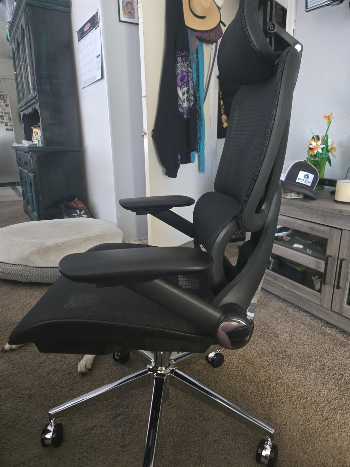 CAPOT Ergonomic Mesh Office Chair, Adjustable Lumbar High Back Desk Chair 400lbs, 4D Flip-up Arms, 3-Level Tilt Backrest, 3D Headrest, PU Wheels, Swivel Rolling Computer Seating for Long Desk Work customer photo 2
