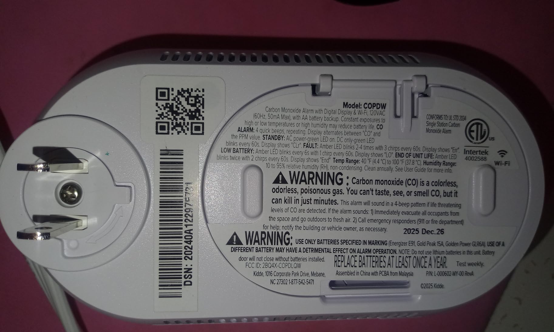 Kidde Smart Carbon Monoxide Detector, Plug-in & AA Battery Backup, COPDW customer photo 2