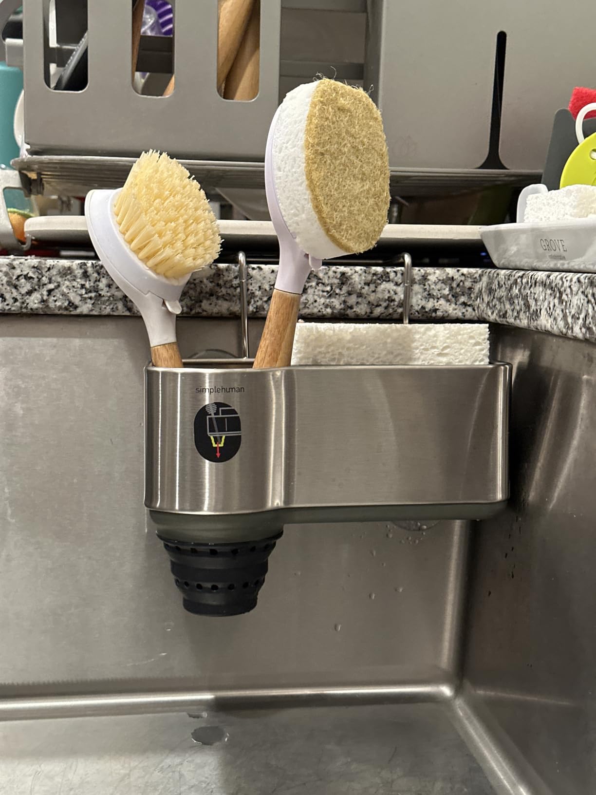 simplehuman Sink Caddy, Sponge Holder for Kitchen Sink with Compartment Dividers, 4 Suction Cups & Wire Ledge Hanger for Secure Mount, Vented Base for Fast Drying, Brushed Stainless Steel customer photo 2