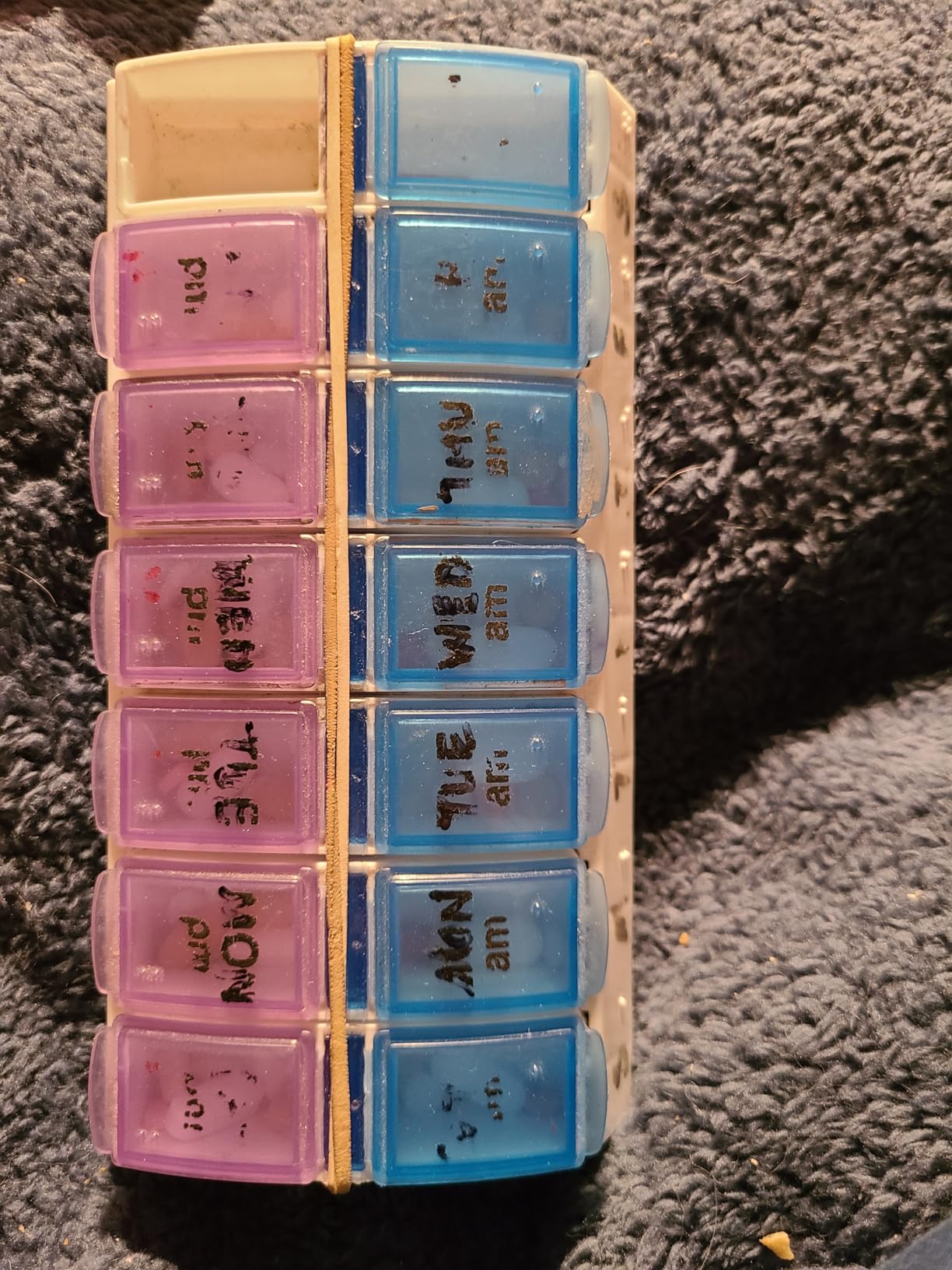 EZY DOSE Weekly AM/PM Pill Organizer, 7-Day Vitamin Container and Daily Medication Box with Large Pop-Out Compartments, 2 Times a Day Pill Holder, Blue and Purple Lids, Travel-Friendly Design customer photo 1