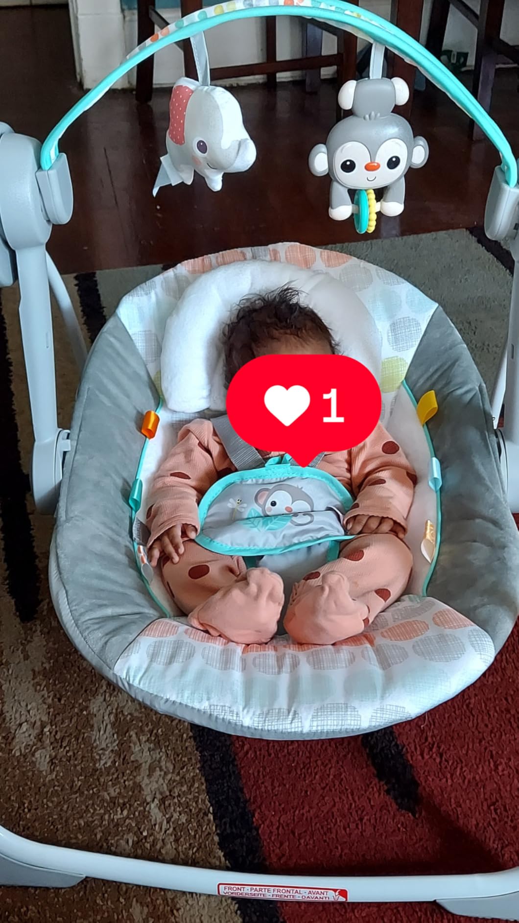 Bright Starts Portable Automatic 6-Speed Baby Swing with Adaptable Speed, Taggies, Music, Removable-Toy-Bar, 0-9 Months 6-20 lbs (Whimsical Wild) customer photo 1