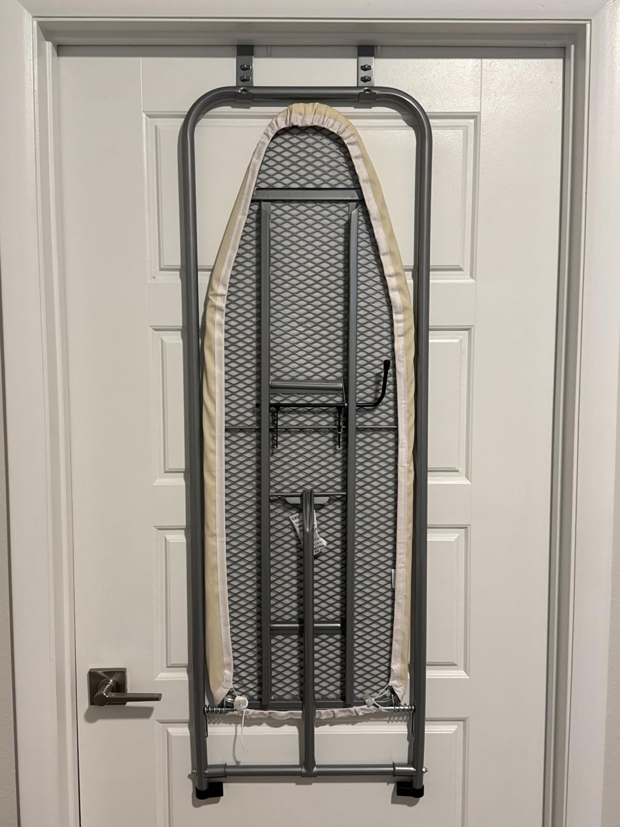 Household Essentials 144222 Over The Door Small Ironing Board with Iron Holder, Natural Cotton Cover Silver customer photo 1