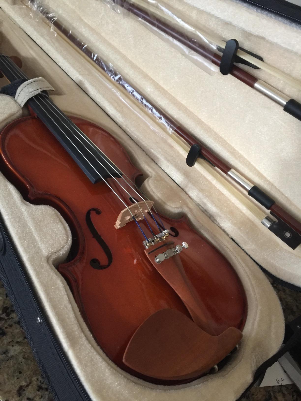 Cecilio Violin Solidwood Violin with 2 Brazilwood Bows, Rosin, Tuner, Shoulder Rest & Lesson Book – Ideal for Beginners, Size 3/4 customer photo 2