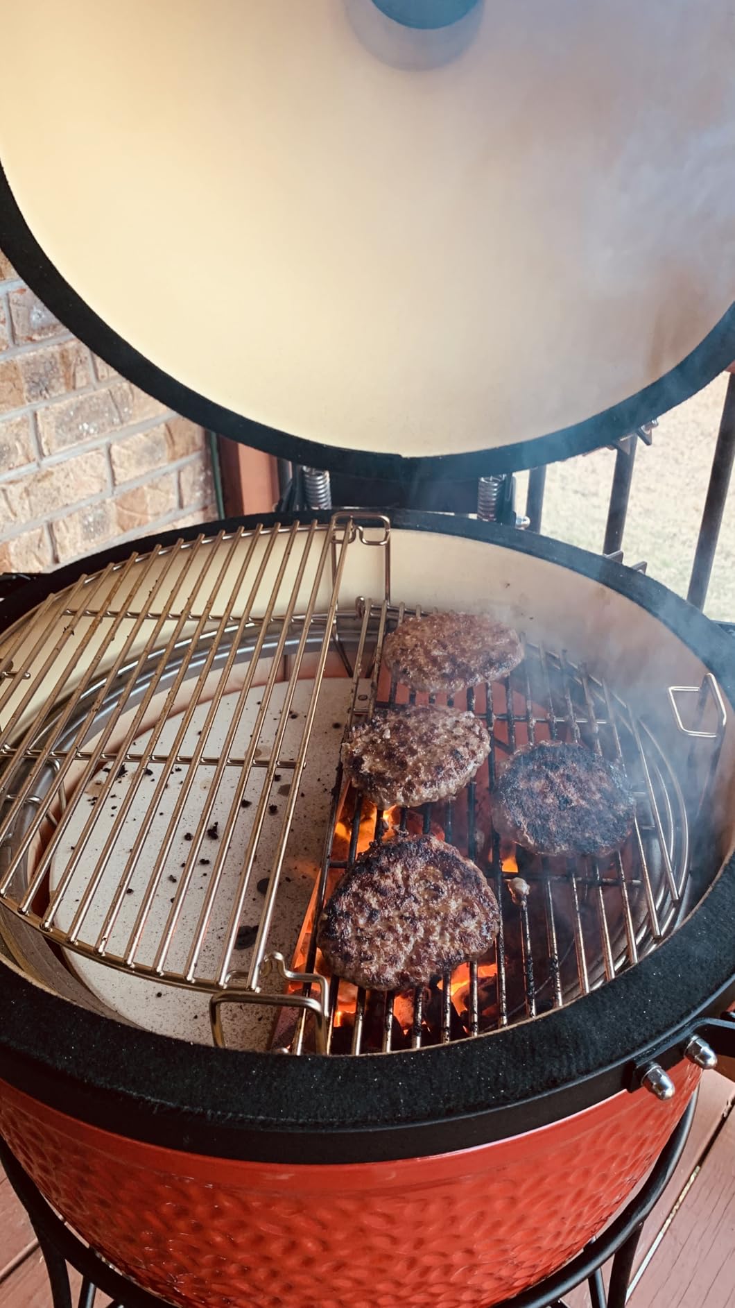 Kamado Joe® Classic Joe™ I Premium 18-inch Ceramic Charcoal Grill and Smoker in Red with Cart, Side Shelves, Grill Gripper, and Ash Tool. 250 Cooking Square Inches, 2 Tier Cooking System, Model KJ23RH customer photo 2