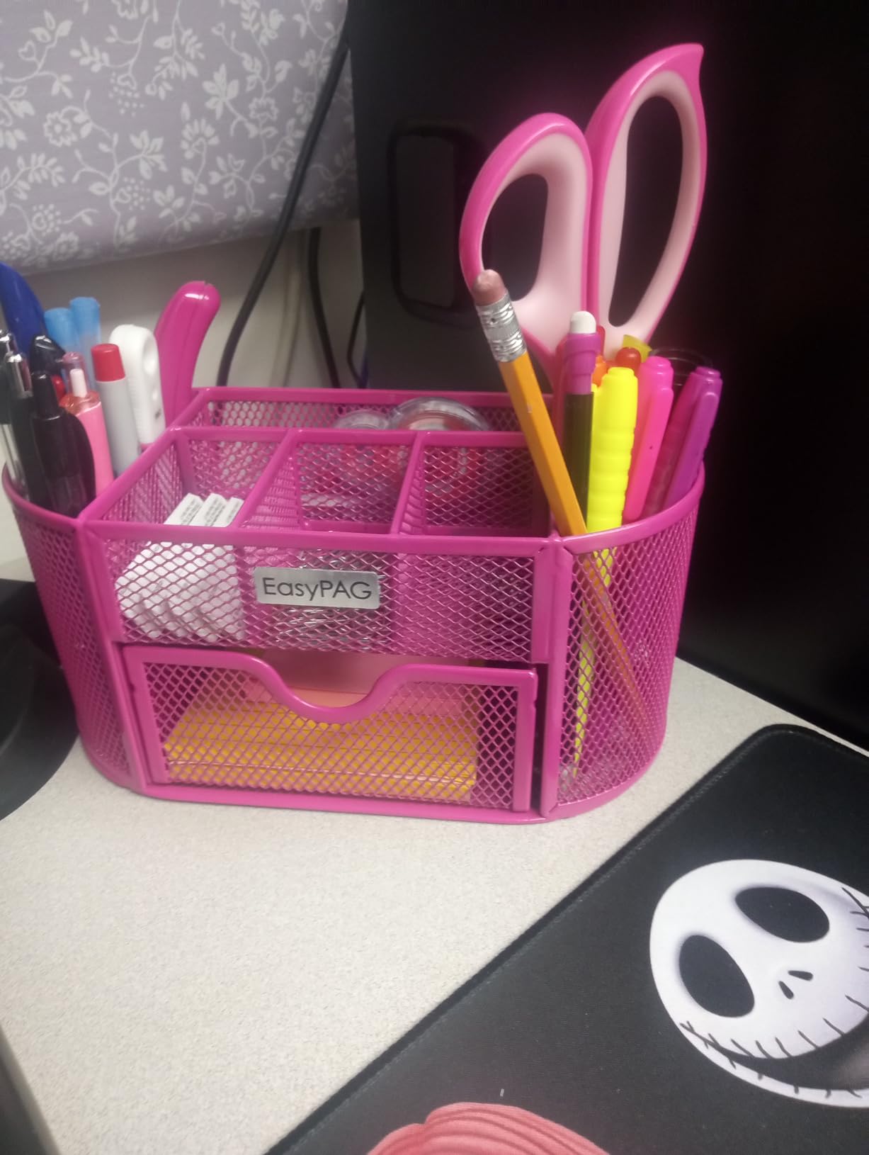 EasyPAG Mesh Pen Holder Desk Organizer with Drawer Stationery Supplies Organizer for Dorm School 9 Compartments Workspace Desk Accessories Organization for Office, Black customer photo 1