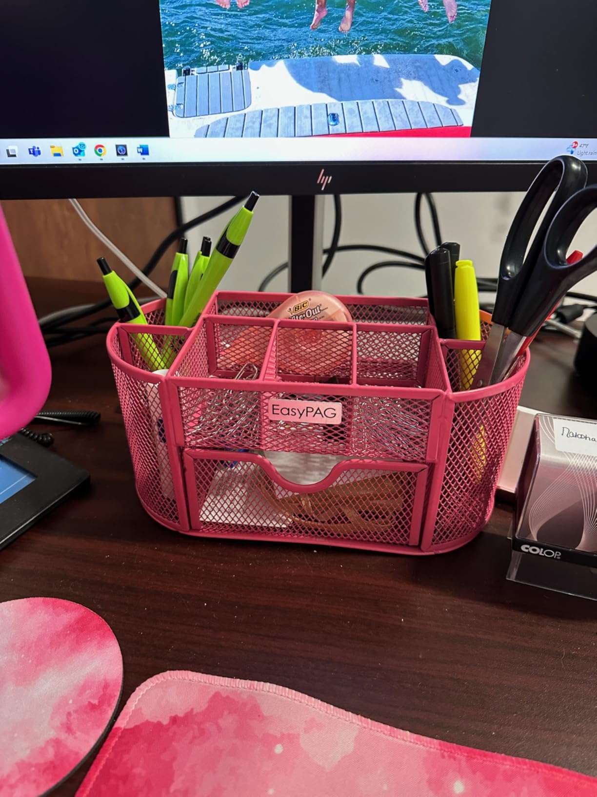 EasyPAG Mesh Pen Holder Desk Organizer with Drawer Stationery Supplies Organizer for Dorm School 9 Compartments Workspace Desk Accessories Organization for Office, Black customer photo 2