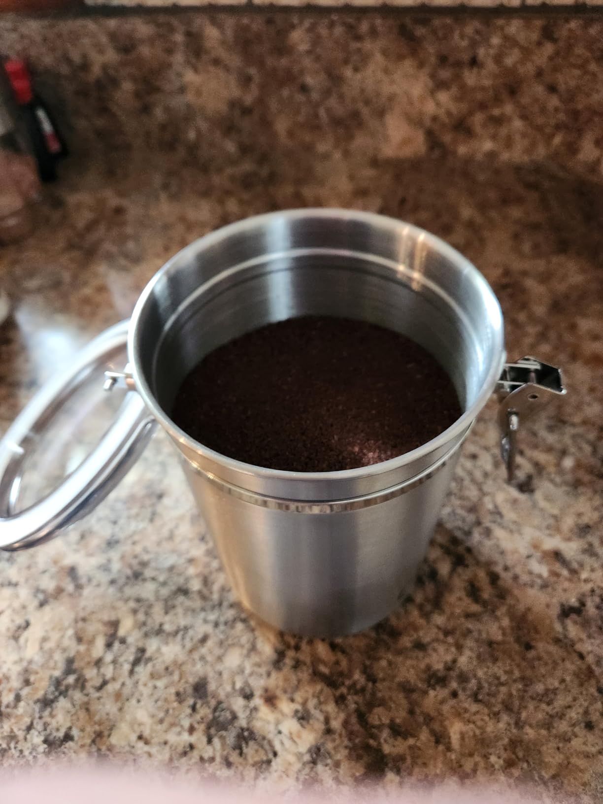 Oggi Stainless Steel Coffee Canister 62 fl oz - Airtight Clamp Lid, Clear See-Thru Top - Ideal for Coffee Bean Storage, Ground Coffee Storage, Kitchen Storage, Pantry Storage. Large Size 5