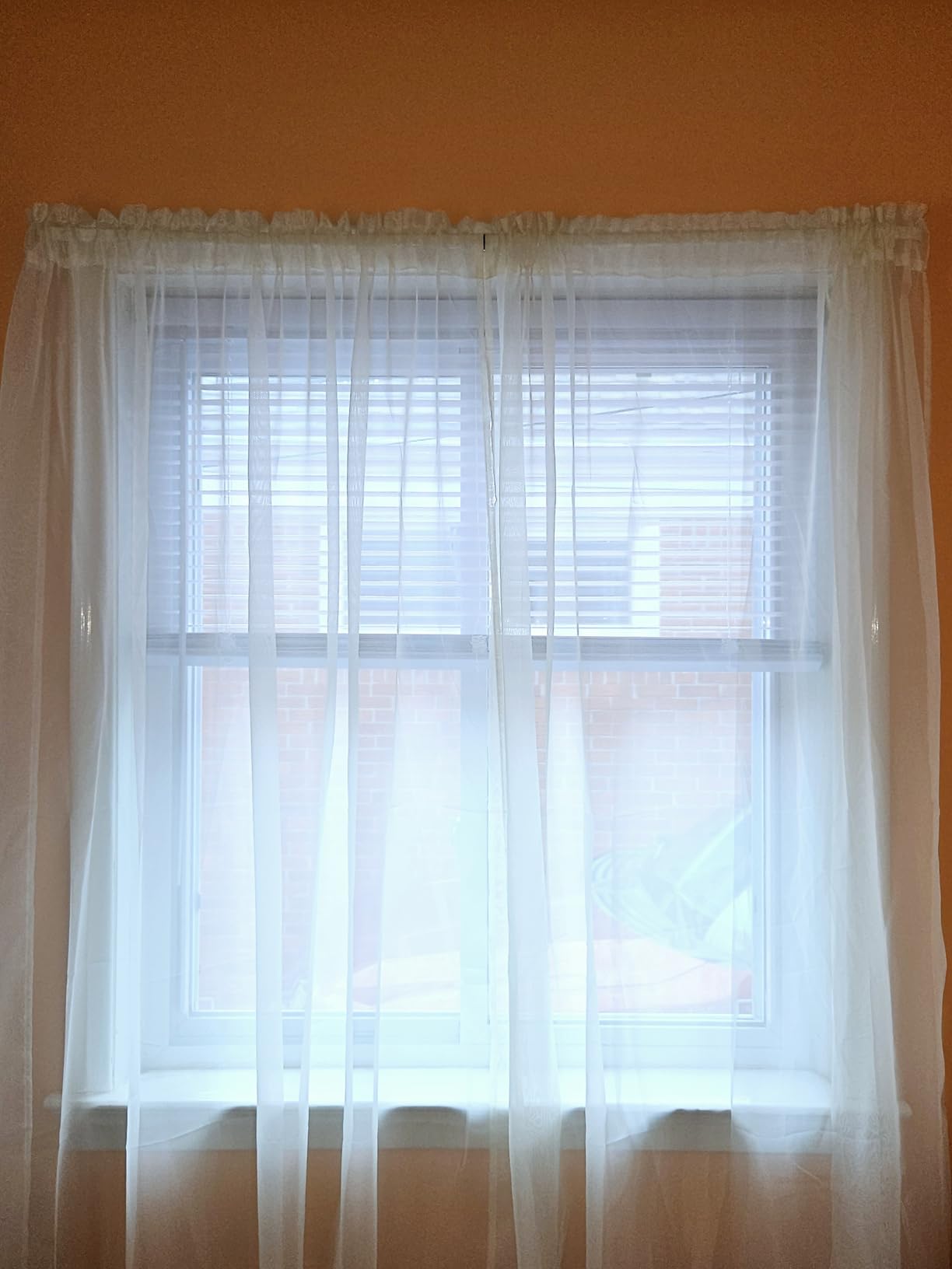 Cordless Light Filtering Mini Blind, 27 x 64 in, Pearl White customer photo 2