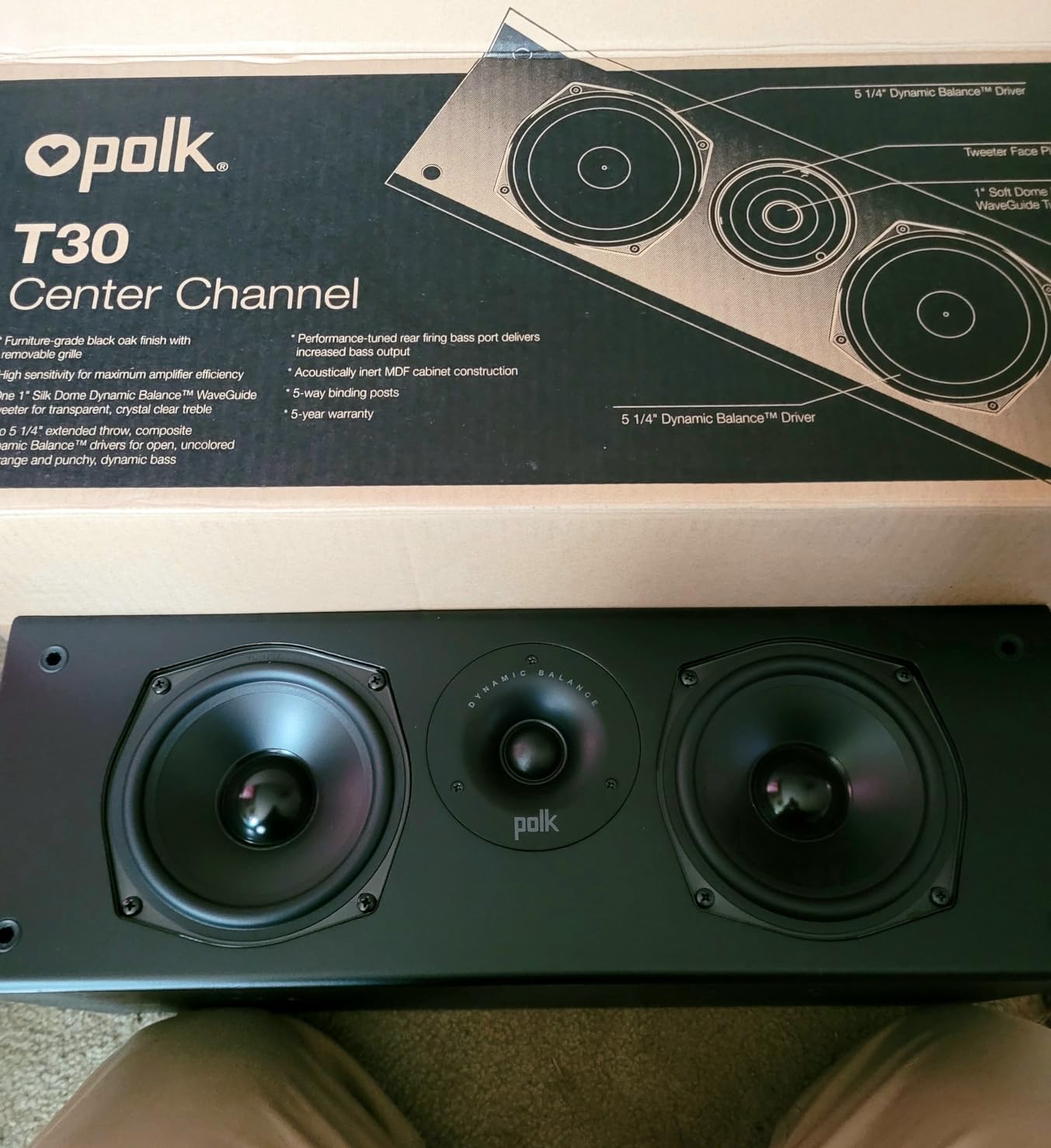 Polk Audio T30 Home Theater Center Channel Speaker - Vocal Clarity, Deep Bass Response, Dolby and DTS, Home Speaker, Single, Black | Vocal Clarity, Hi-Res Audio with Deep Bass Response, Dolby and DTS customer photo 1
