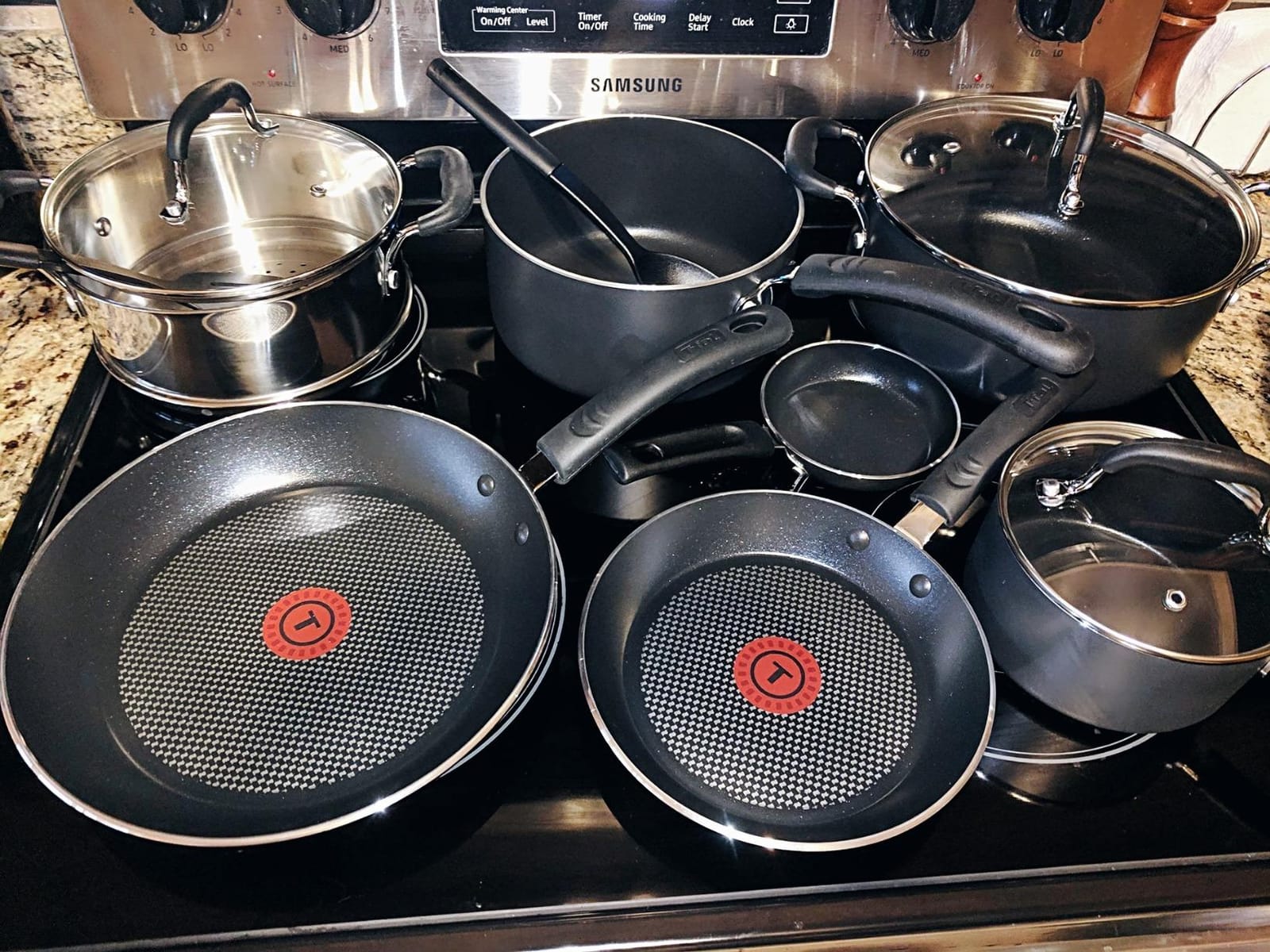 T-fal Experience Nonstick Cookware Set 12 Piece, Induction, Oven Broiler Safe 350F, Kitchen Cooking Set w/Fry Pans, Saucepan, Stockpot, Kitchen Utensils, Pots and Pans, Dishwasher Safe, Black customer photo 2