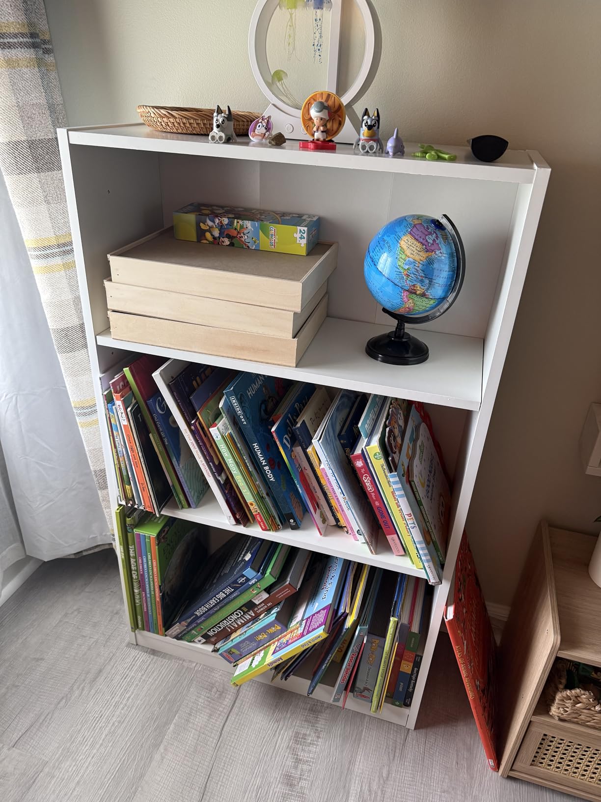 Furinno Jaya Book Shelf, 3-Tier Bookshelf, Bookcase with Adjustable Shelves, 9.5 x 24.5 x 40.3, for Organization and Storage, for Living Room, Bedroom, Home Office, White customer photo 2