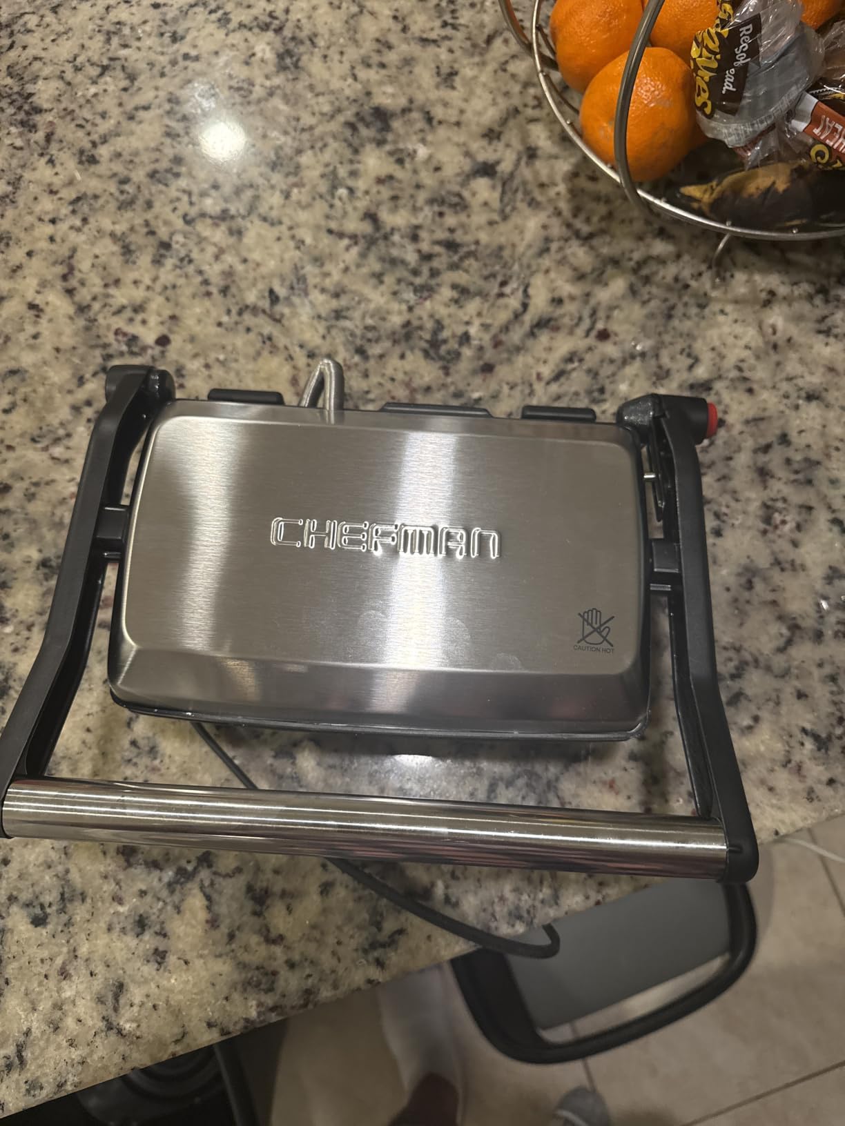 Chefman Electric Panini Press Grill, Compact 2-Slice Sandwich Maker, Non-Stick Coated Plates, Opens 180 Degrees, Dishwasher Safe, Removable Drip Tray, Stainless Steel/Black customer photo 1