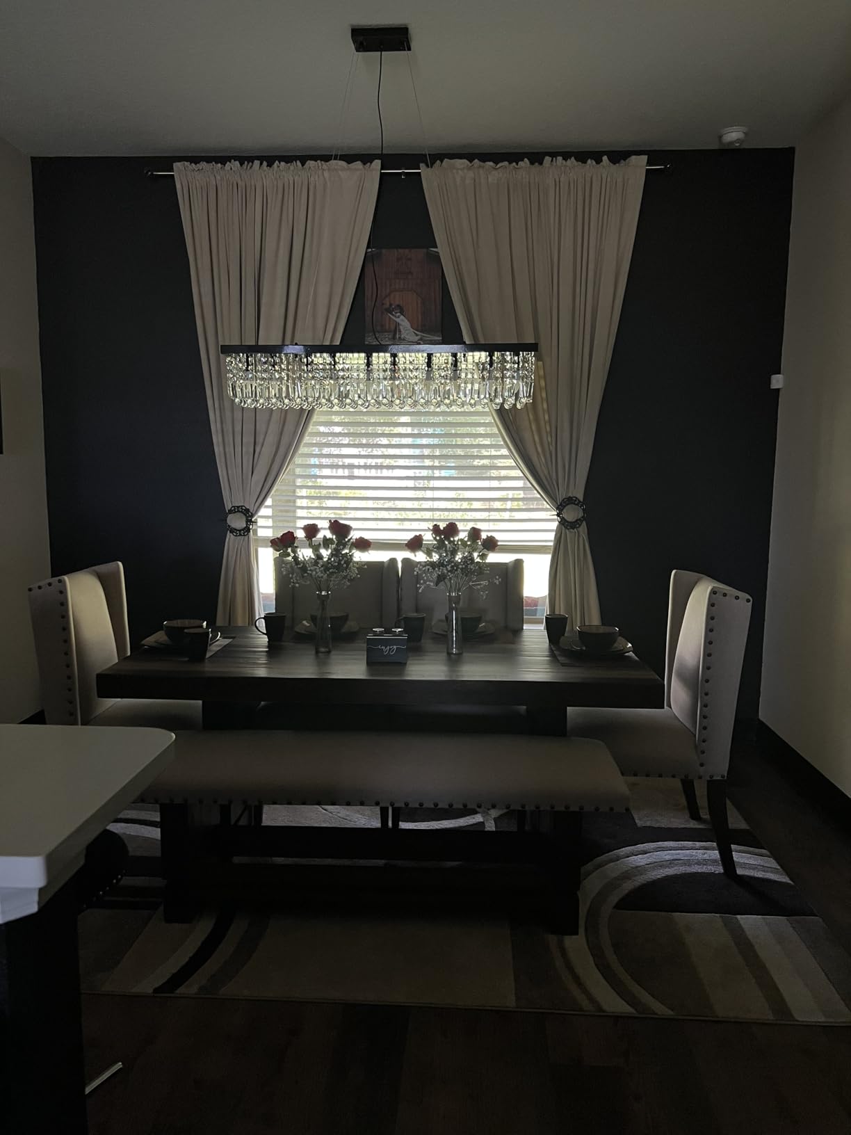7PM Rectangle K9 Crystal Chandelier Modern Rectangular Pendant Lighting Fixture for Dining Room Kitchen Island Bedroom Black L47'' x W10'' x H10'' customer photo 2