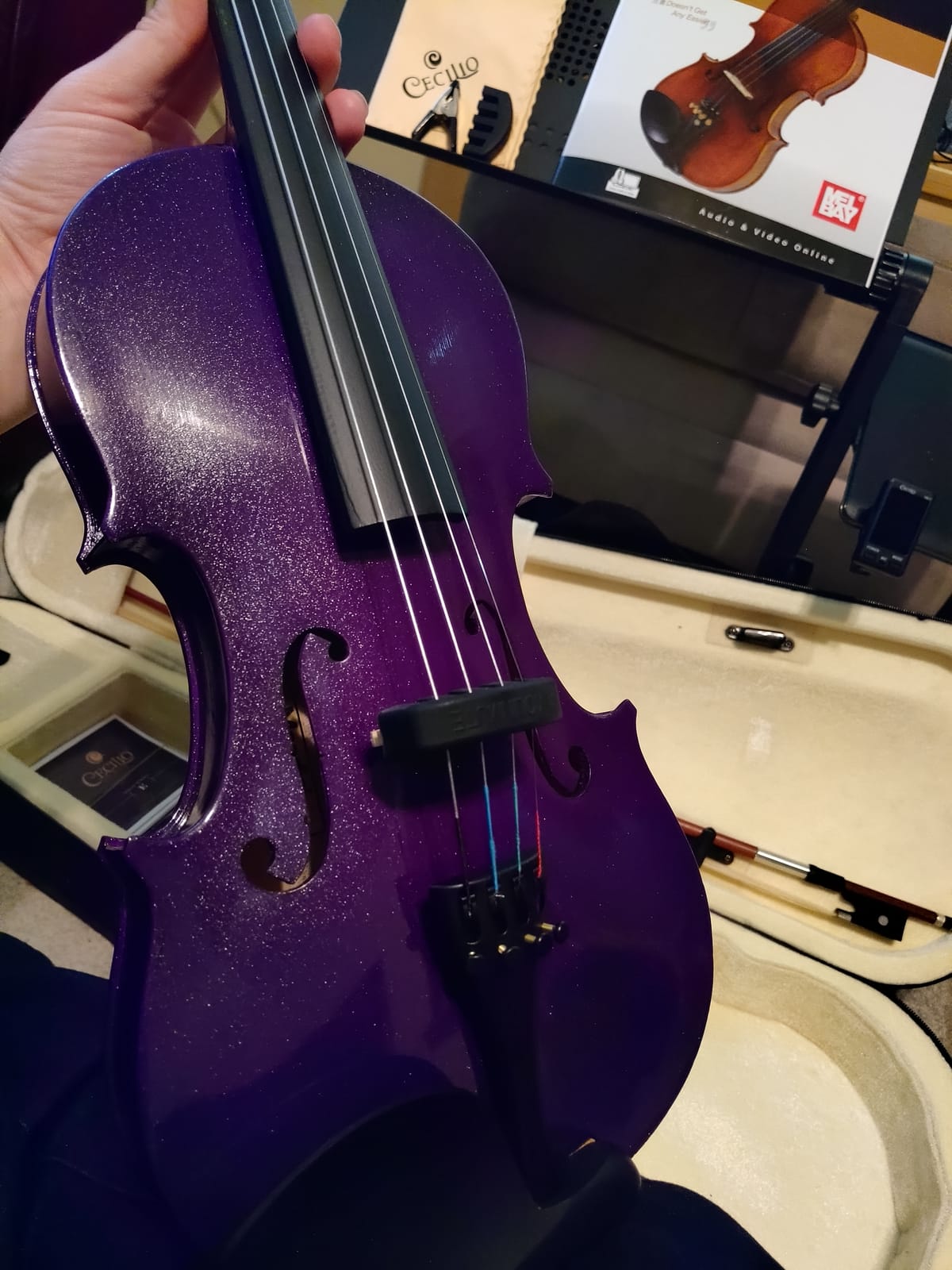 Mendini By Cecilio Violin 4/4 Full Size For Beginners - Fiddle Solidwood Kit with Hard Case - Acoustic Violins with Bow, Rosin, Tuner, Extra Strings & Bridge, Shoulder Rest and Lesson Book (White) customer photo 2