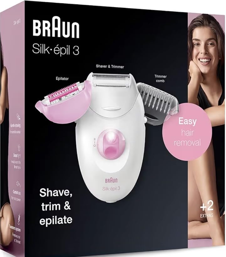 Braun Silk-épil 3 3-270, Epilator for Women for Long-Lasting Hair Removal, 20 Tweezer System, Smartlight Technology, Massage Rollers, Shaver and Trimmer Head Included customer photo 1