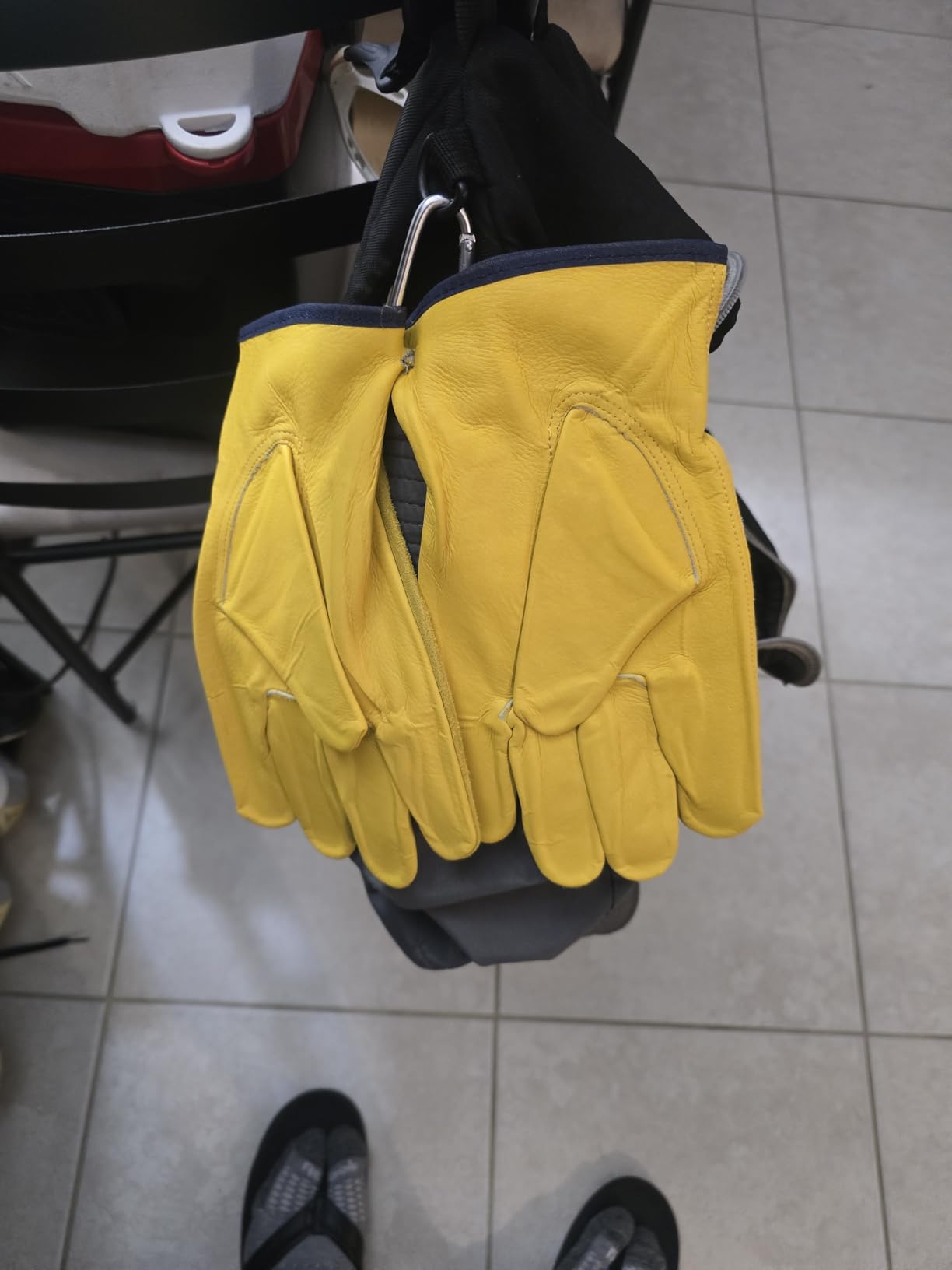 OZERO Leather Work Gloves Flex Grip Tough Cowhide Gardening Glove for Wood Cutting/Construction/Driving/Garden for Men and Women 1 Pair (Gold,Large) customer photo 2