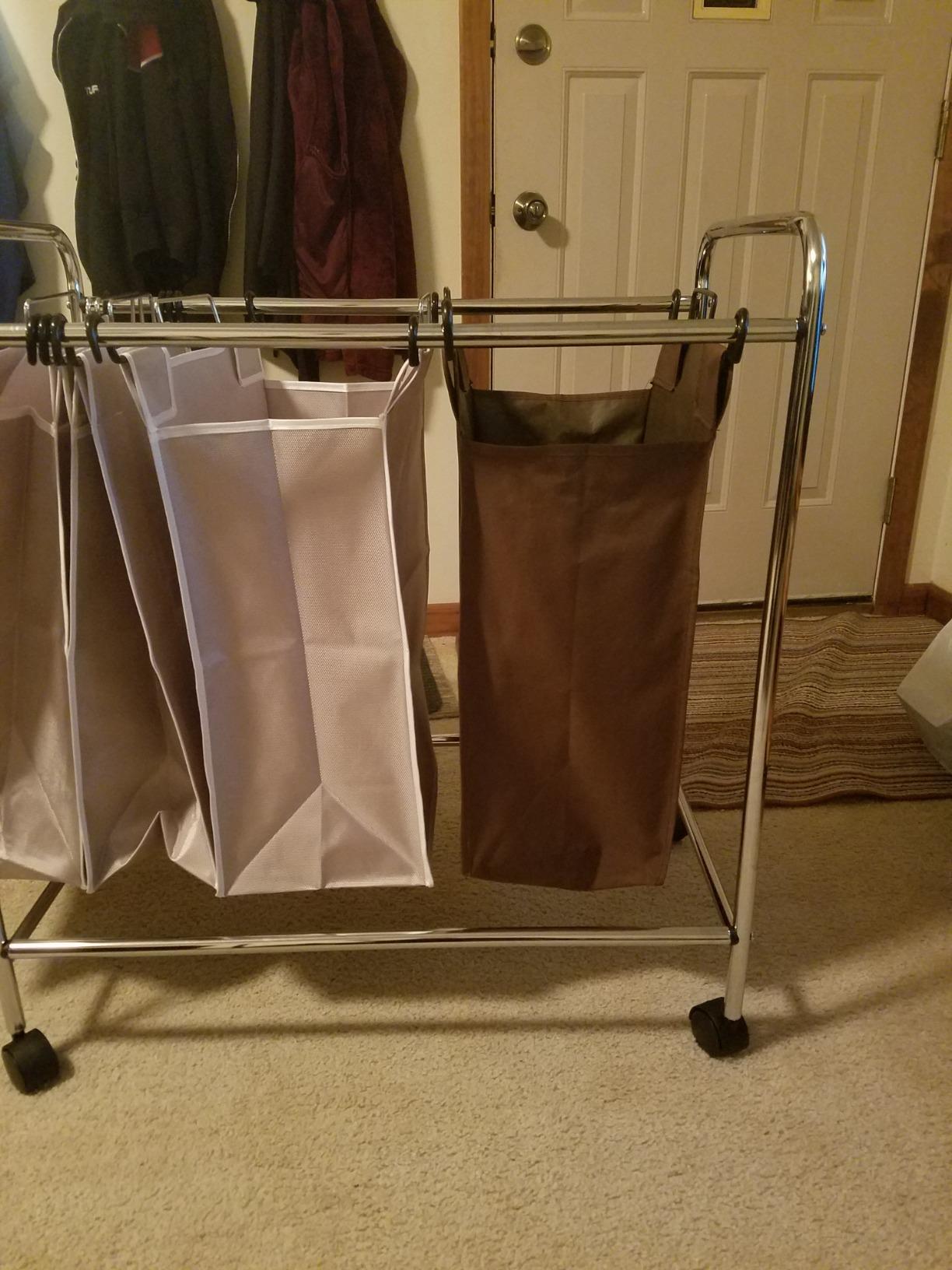 Amazon Basics 3-Bag Laundry Sorter with Removable Bags, Metal Frame, Washable, Locking Wheels, Gray customer photo 1