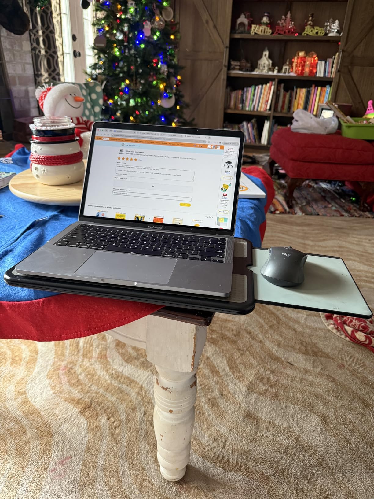 AboveTEK Portable Laptop Lap Desk w/Retractable Left/Right Mouse Pad Tray, Non-Slip Heat Shield Tablet Notebook Computer Stand Table w/Sturdy Stable Work Surface for Bed Sofa Couch or Travel customer photo 2